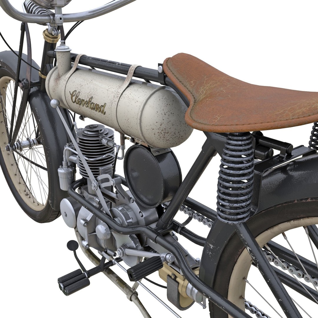 1916 Cleveland Model 1-B Motorcycle 3D Model – PBR Game-Ready Asset, FBX - View 4
