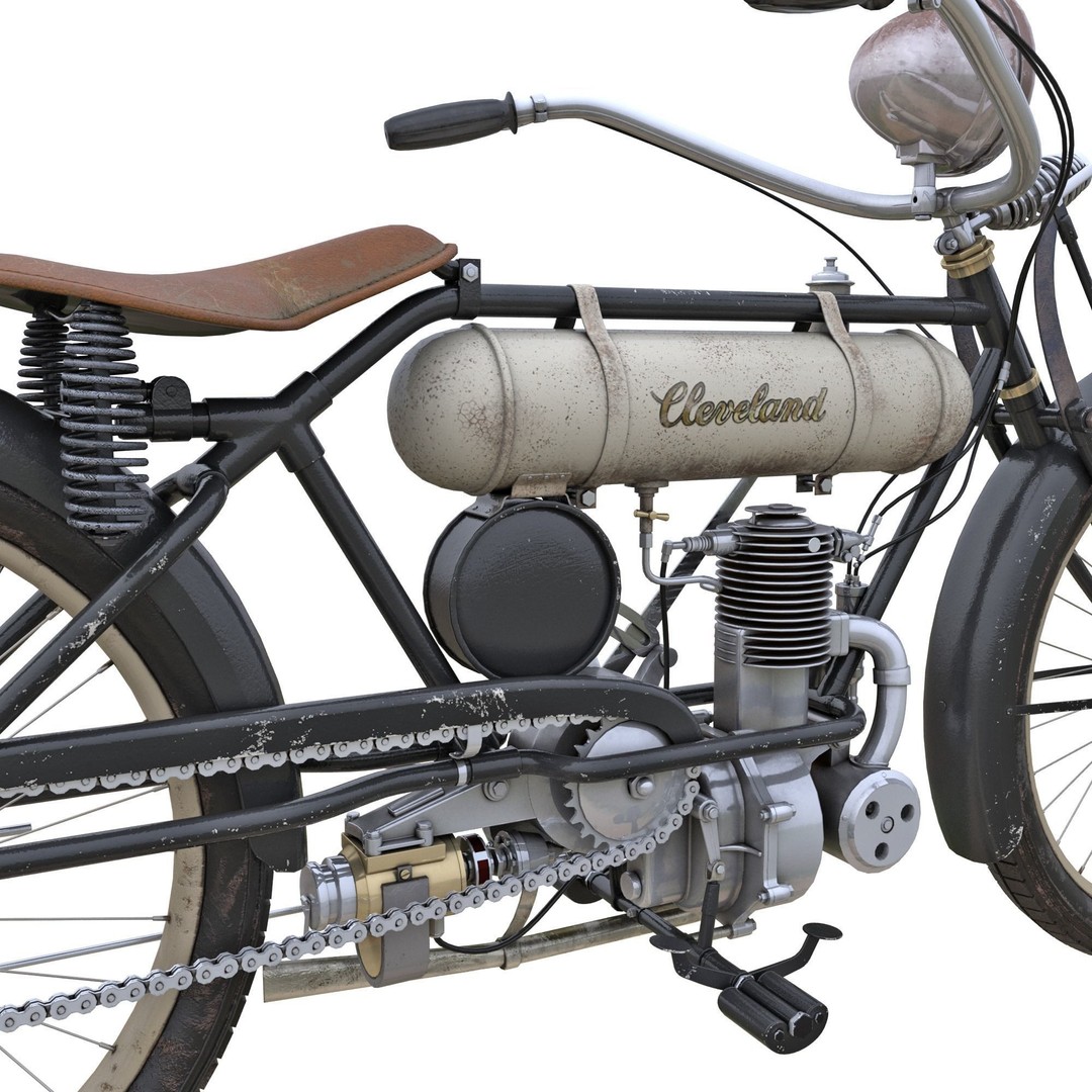 1916 Cleveland Model 1-B Motorcycle 3D Model – PBR Game-Ready Asset, FBX - View 5