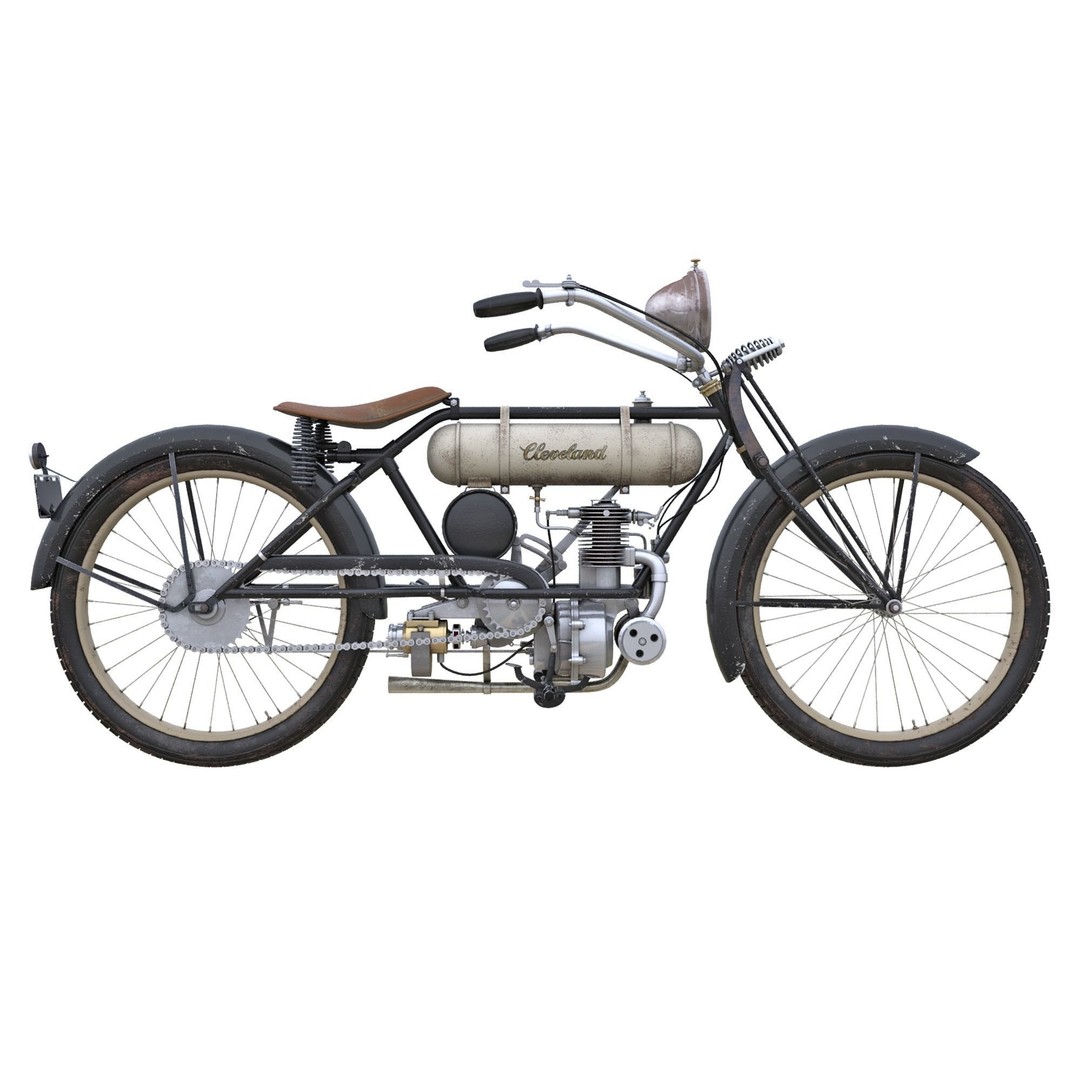 1916 Cleveland Model 1-B Motorcycle 3D Model – PBR Game-Ready Asset, FBX - View 6