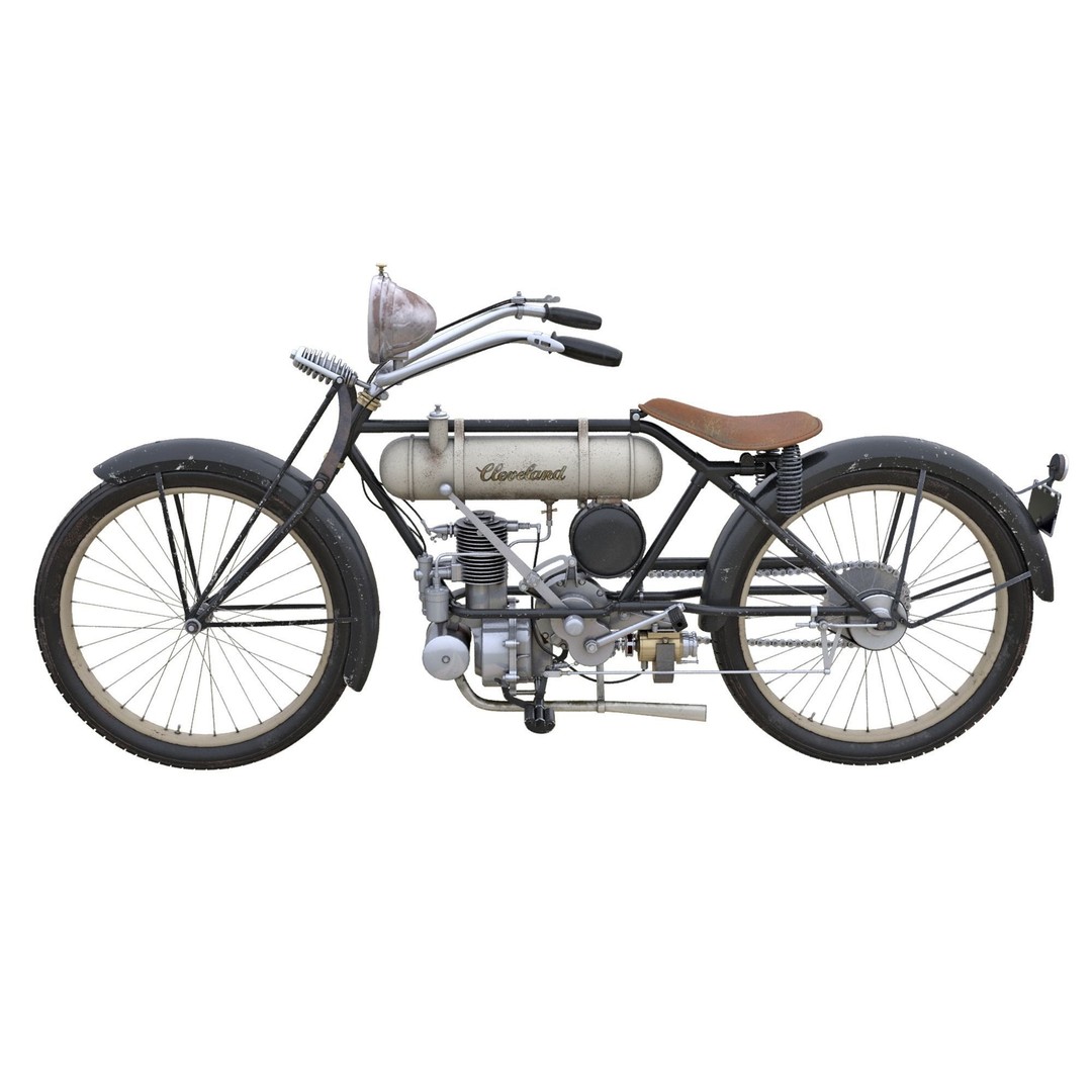 1916 Cleveland Model 1-B Motorcycle 3D Model – PBR Game-Ready Asset, FBX - View 7