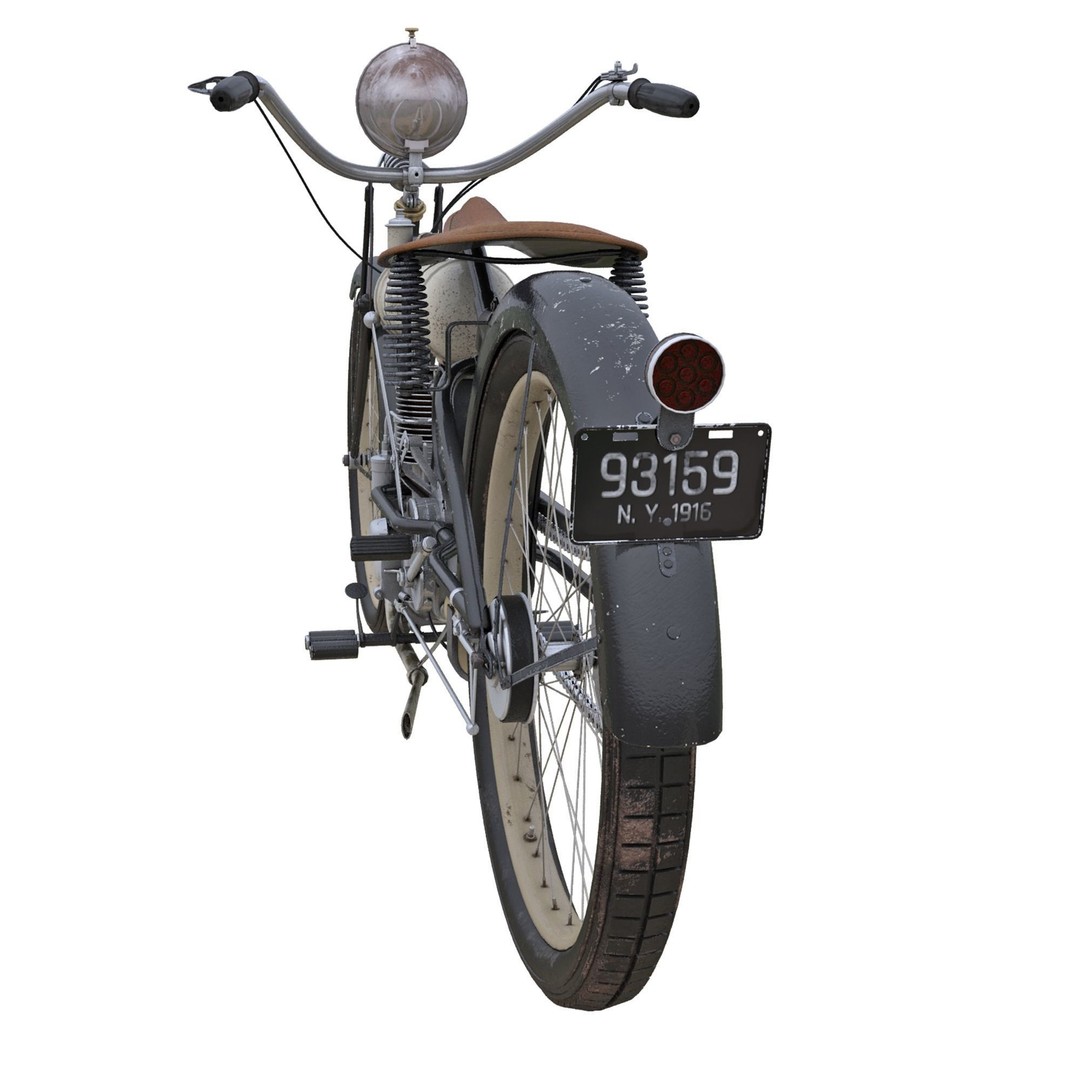 1916 Cleveland Model 1-B Motorcycle 3D Model – PBR Game-Ready Asset, FBX - View 8