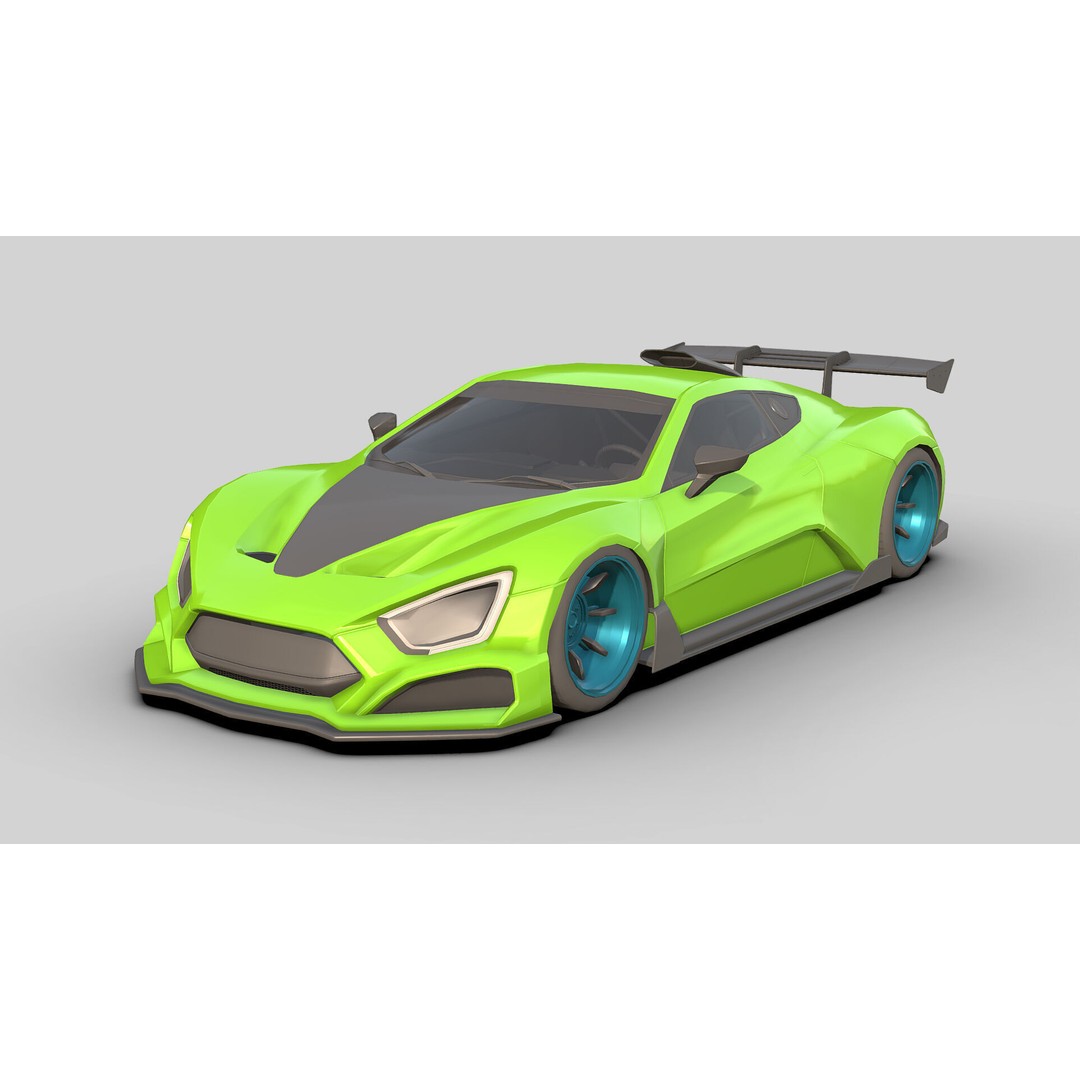 Sport Car 3D Model – Low Poly Game Asset, FBX, PBR Textures - View 4