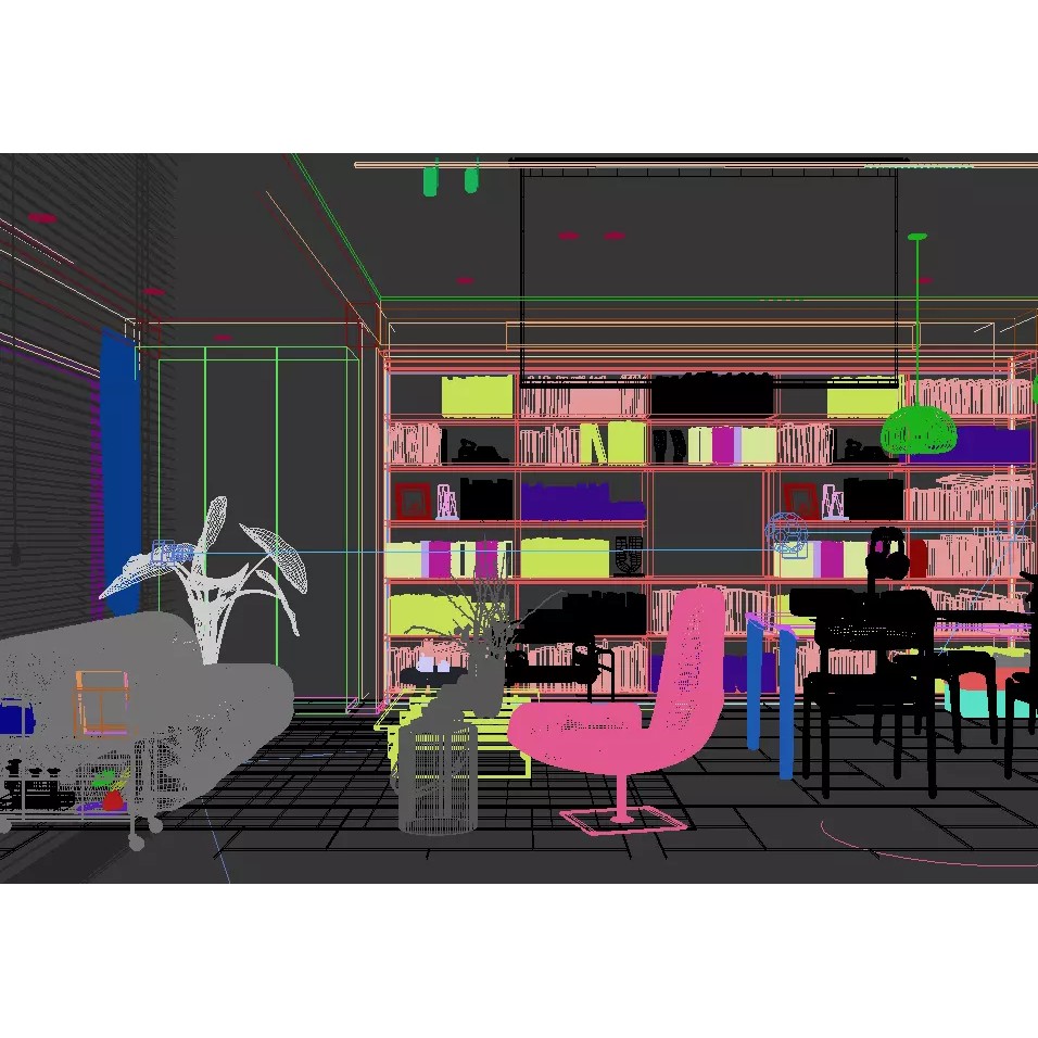 Contemporary Living Room - Fully Textured 3D Model - View 11