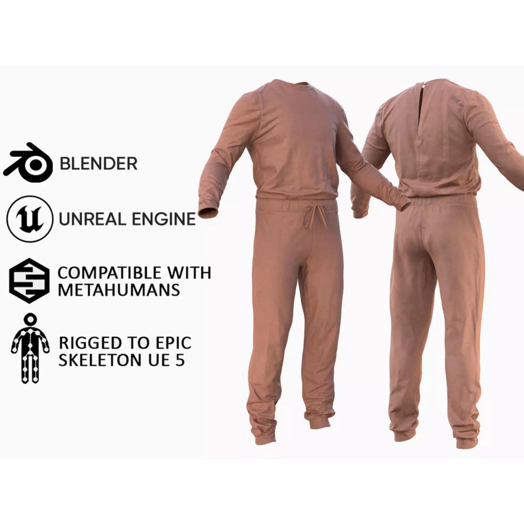 Jumpsuit 82 3D Model – Rigged Low-Poly Clothing for Metahumans, Blender, FBX - View 2