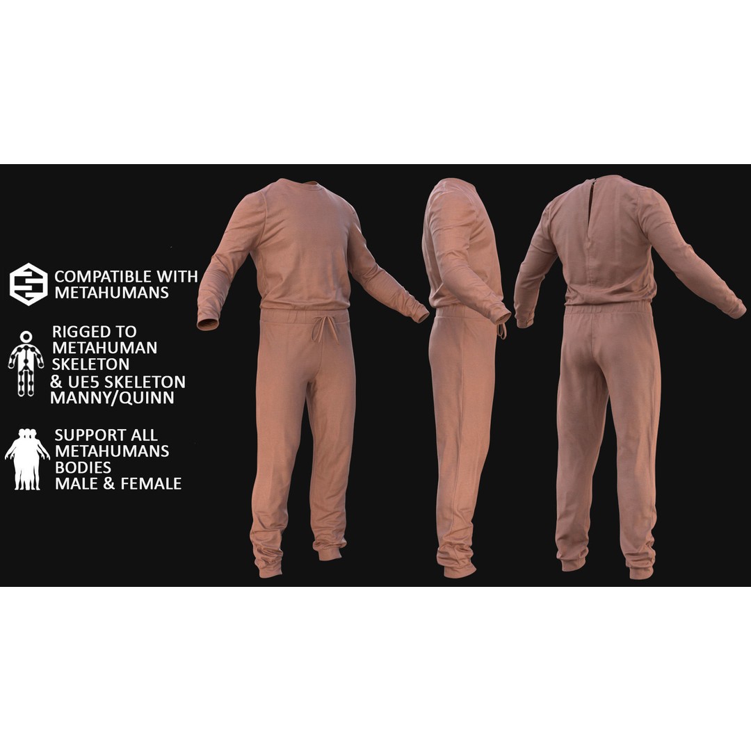 Jumpsuit 82 3D Model – Rigged Low-Poly Clothing for Metahumans, Blender, FBX - View 3