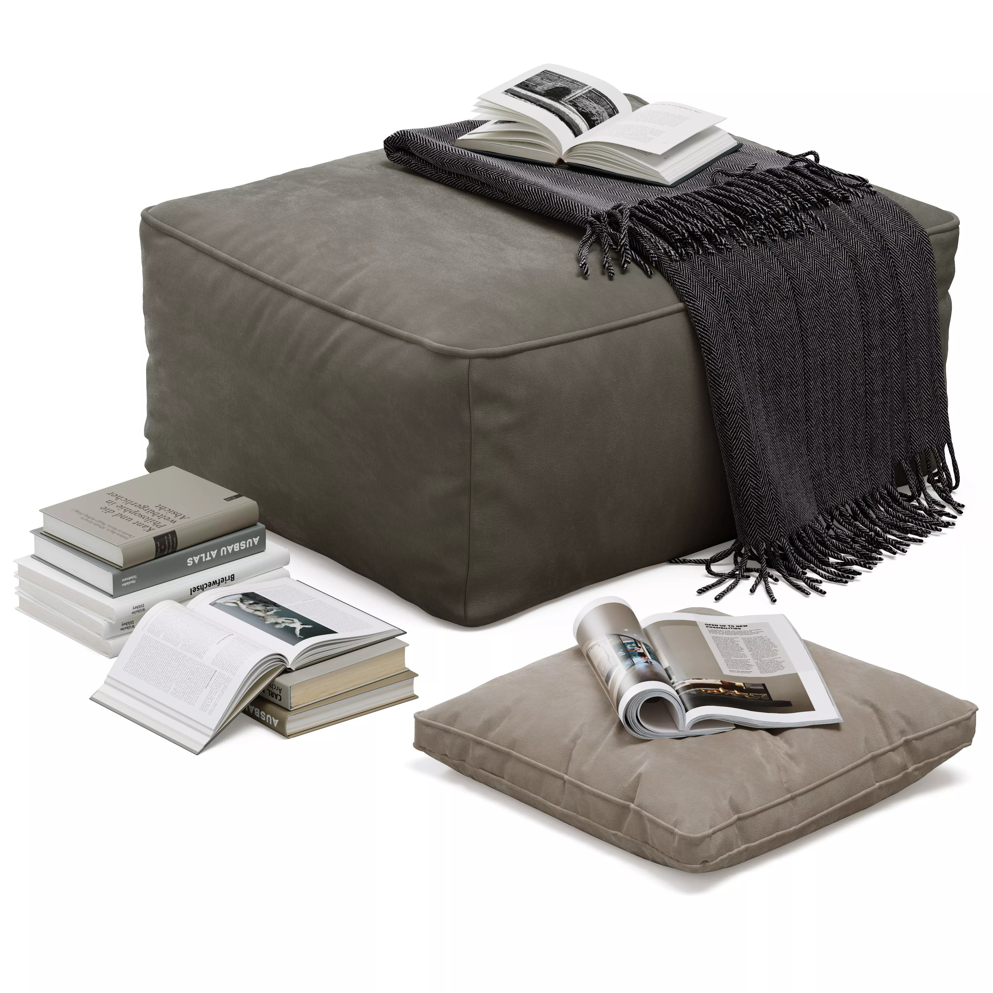 Floor Decor Set 001 with Pouf and Books - Game-Ready 3D Model - View 2
