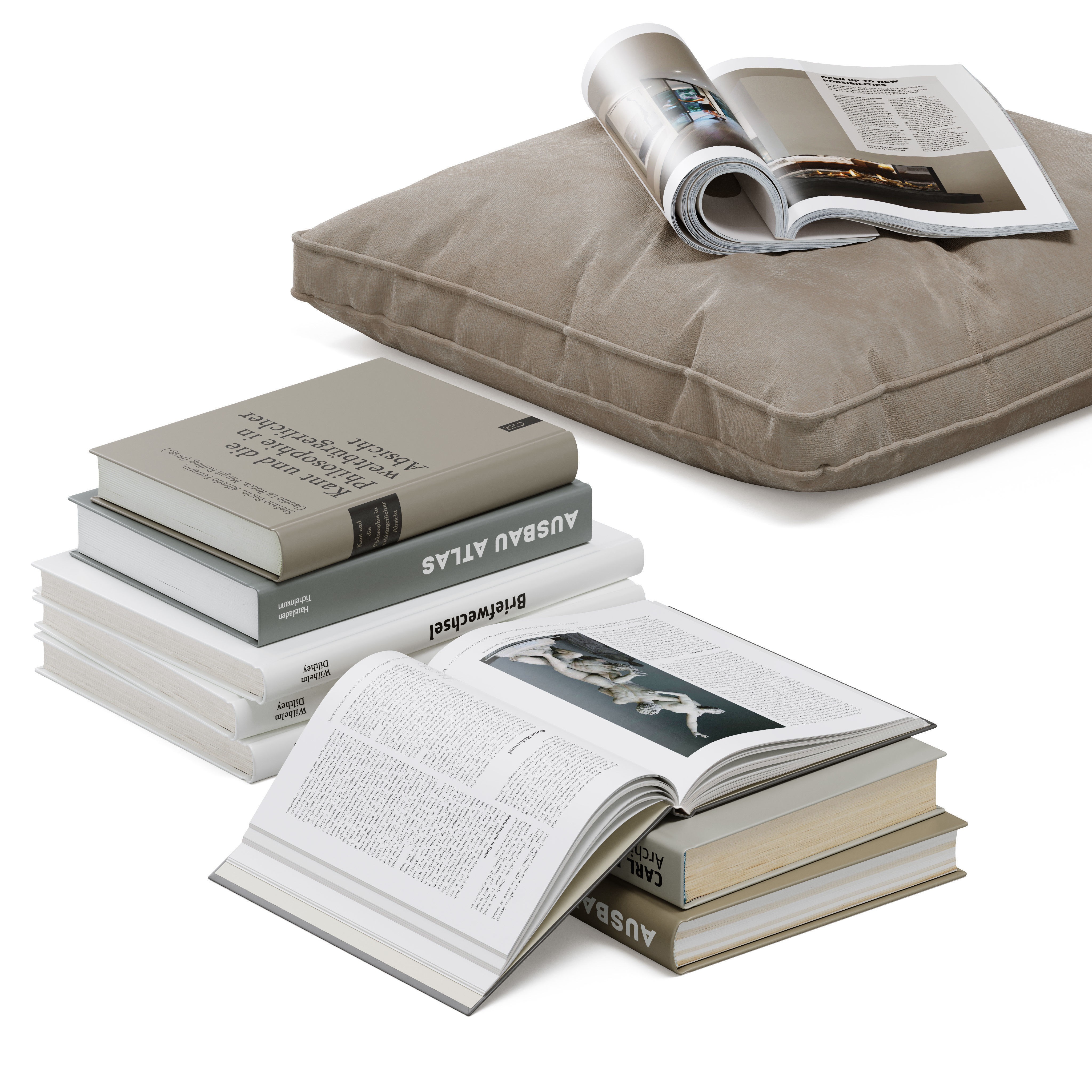 Floor Decor Set 001 with Pouf and Books - Game-Ready 3D Model - View 3