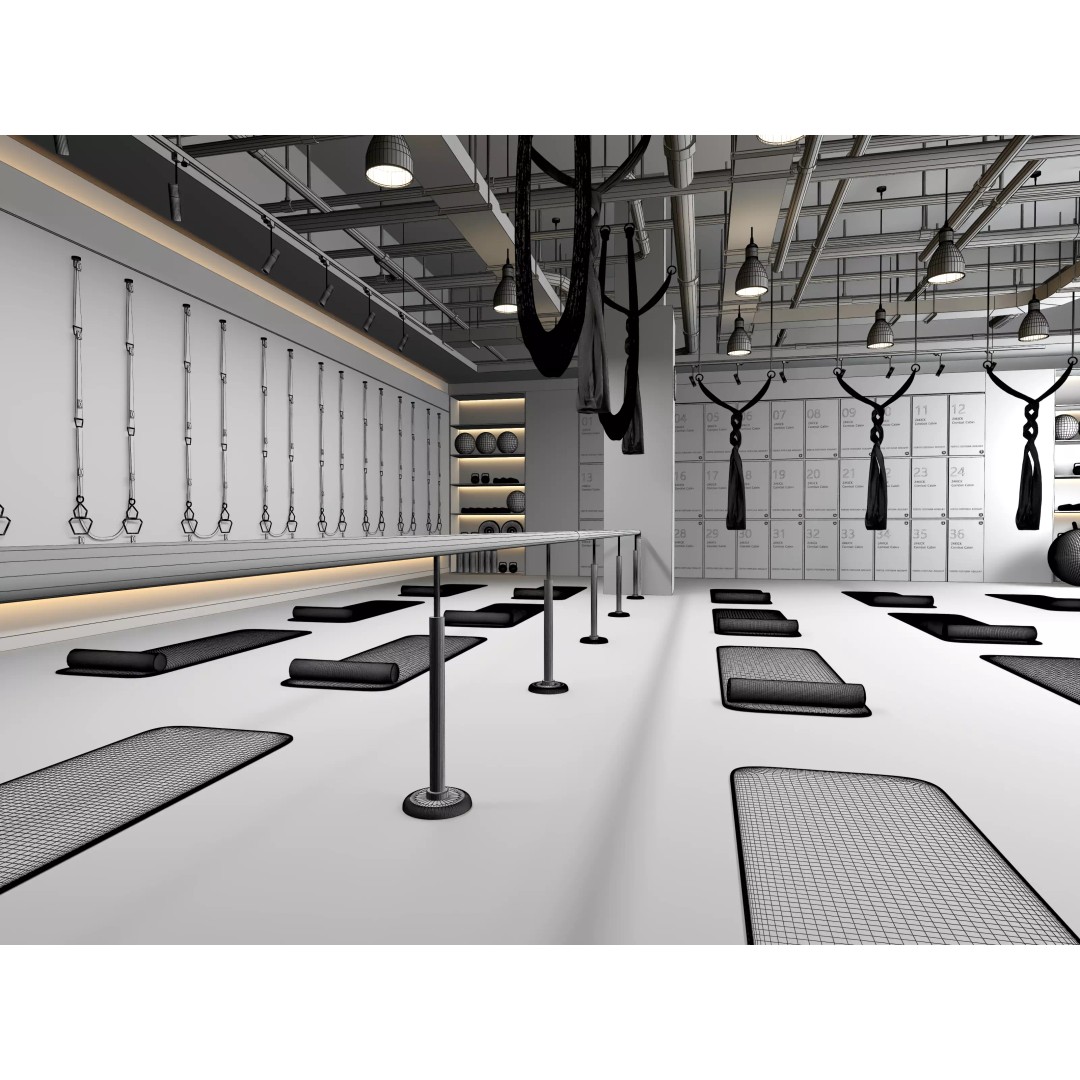 Modern Pilates Studio Interior Scene 3D Model – Realistic Design, FBX & OBJ Formats