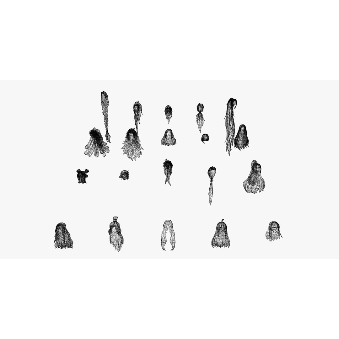 Stylized Female Hair Models Pack 3D Model – Low Poly Game Asset, FBX, OBJ