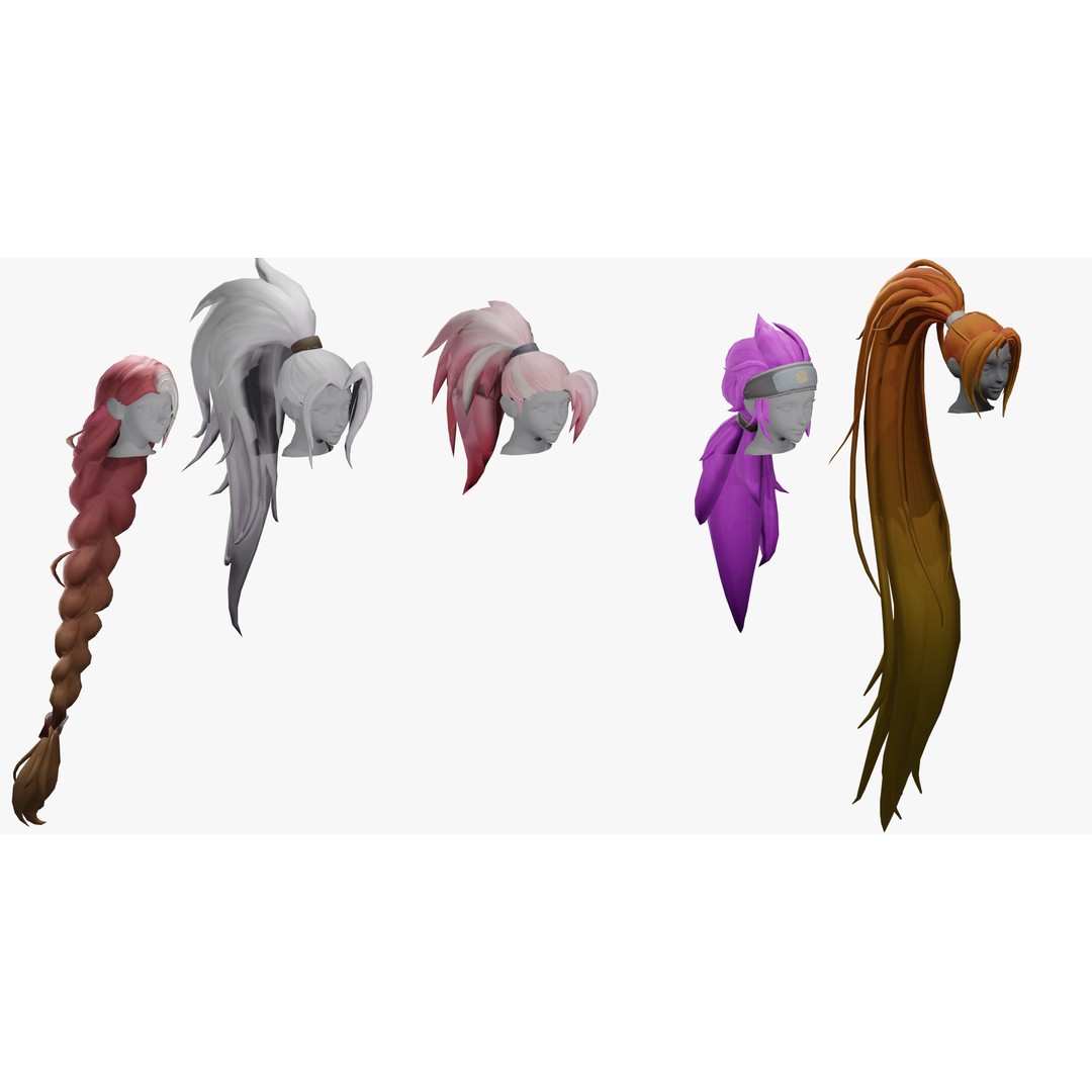 Stylized Female Hair Models Pack 3D Model – Low Poly Game Asset, FBX, OBJ - View 10