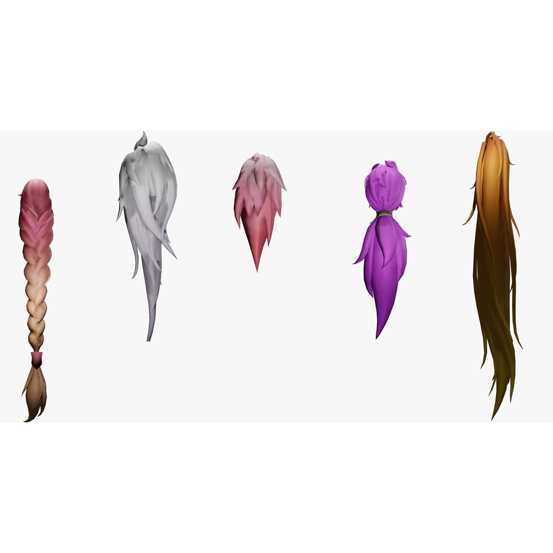 Stylized Female Hair Models Pack 3D Model – Low Poly Game Asset, FBX, OBJ - View 11