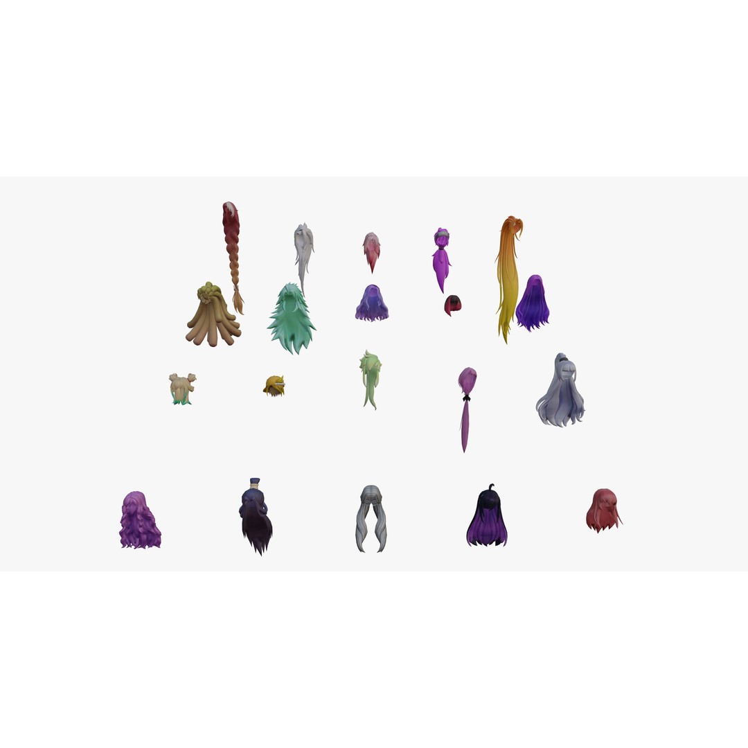 Stylized Female Hair Models Pack 3D Model – Low Poly Game Asset, FBX, OBJ - View 12