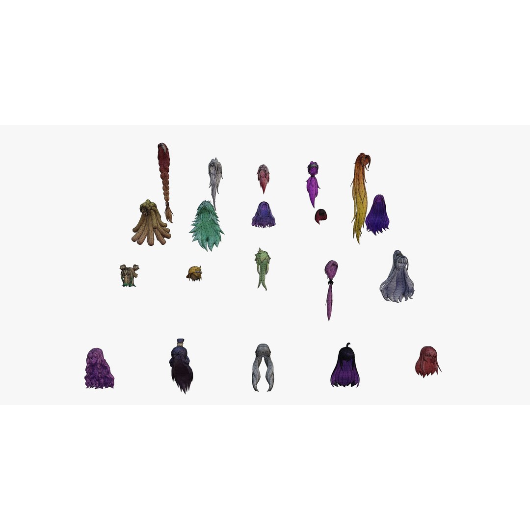Stylized Female Hair Models Pack 3D Model – Low Poly Game Asset, FBX, OBJ - View 13