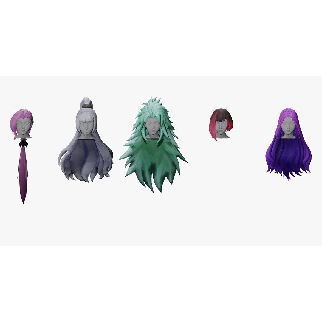 Stylized Female Hair Models Pack 3D Model – Low Poly Game Asset, FBX, OBJ - View 6