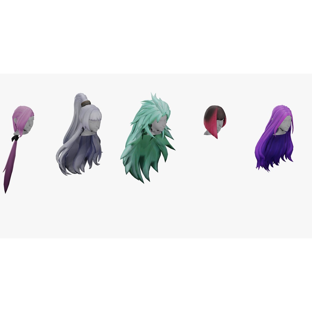 Stylized Female Hair Models Pack 3D Model – Low Poly Game Asset, FBX, OBJ - View 7