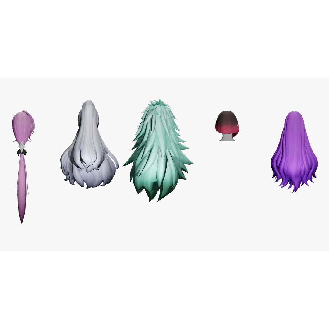 Stylized Female Hair Models Pack 3D Model – Low Poly Game Asset, FBX, OBJ - View 8