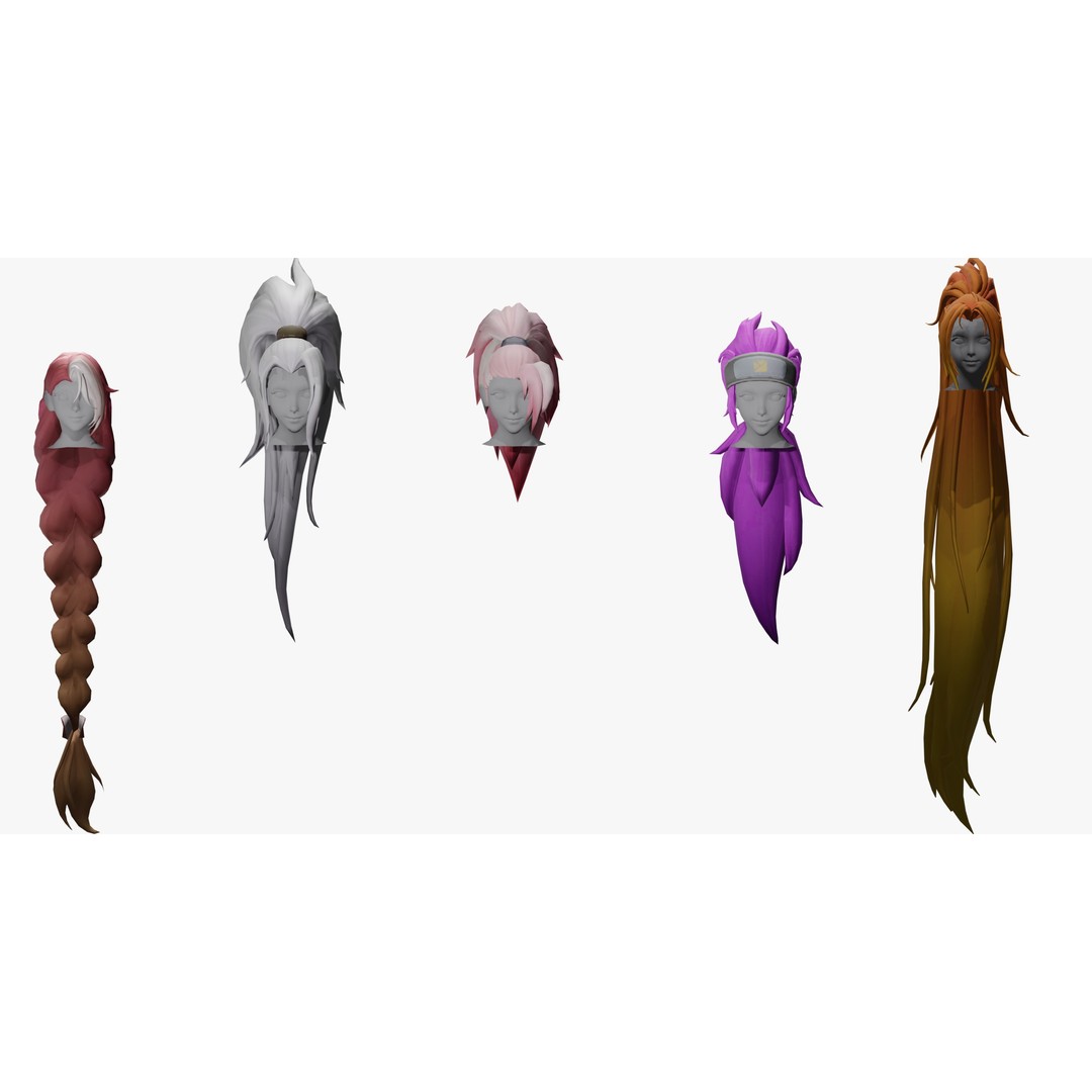 Stylized Female Hair Models Pack 3D Model – Low Poly Game Asset, FBX, OBJ - View 9