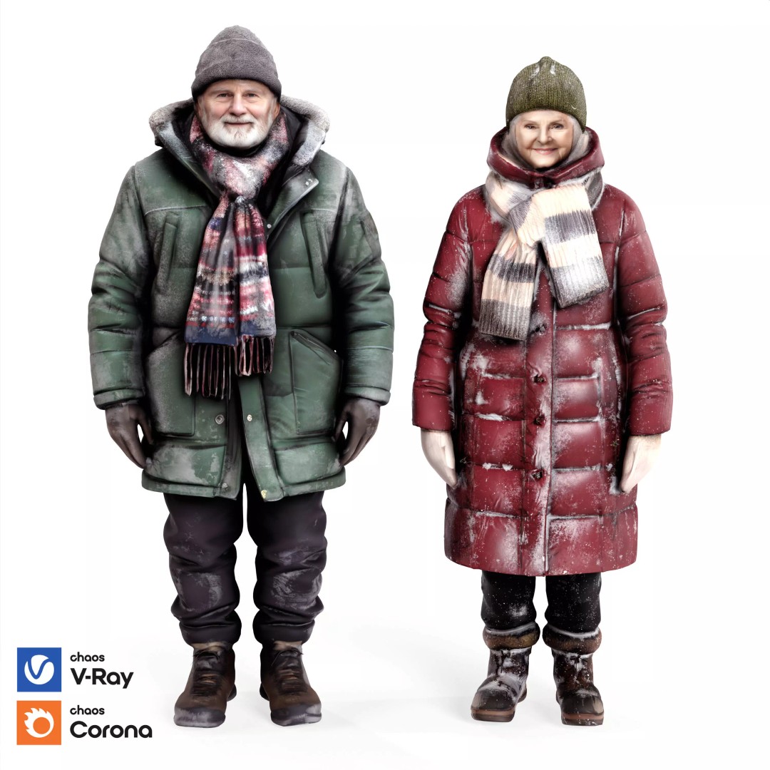 Old People 3D Models – Winter Style Characters with PBR Textures - View 3