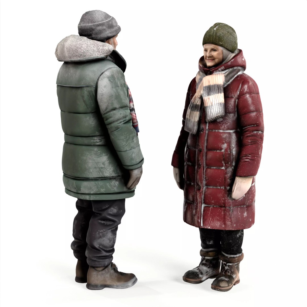 Old People 3D Models – Winter Style Characters with PBR Textures - View 4