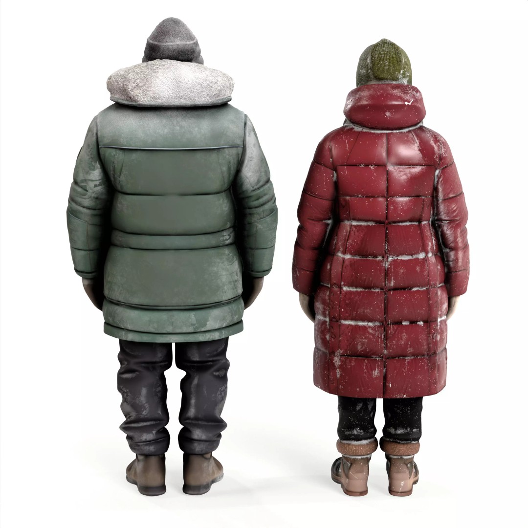 Old People 3D Models – Winter Style Characters with PBR Textures - View 5