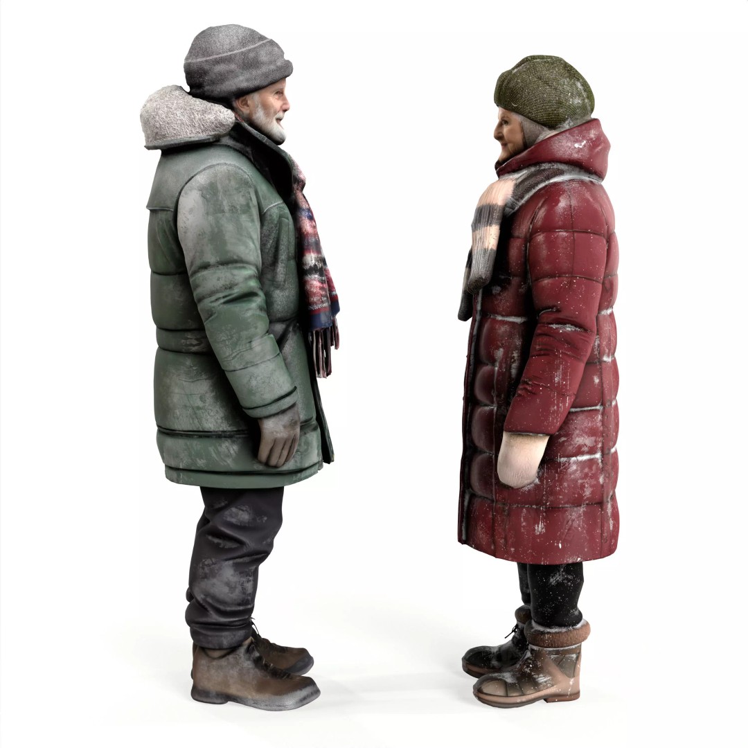 Old People 3D Models – Winter Style Characters with PBR Textures - View 6