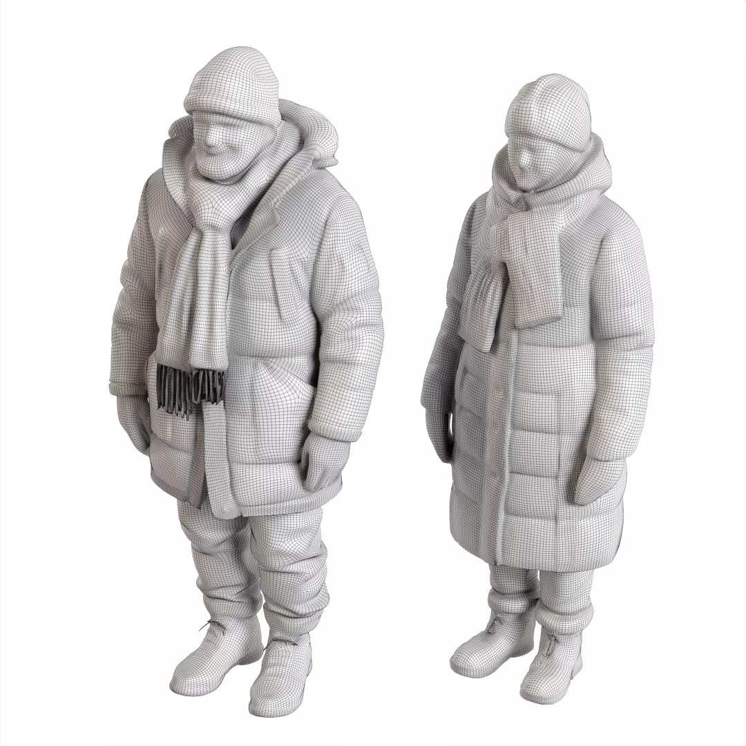 Old People 3D Models – Winter Style Characters with PBR Textures - View 7