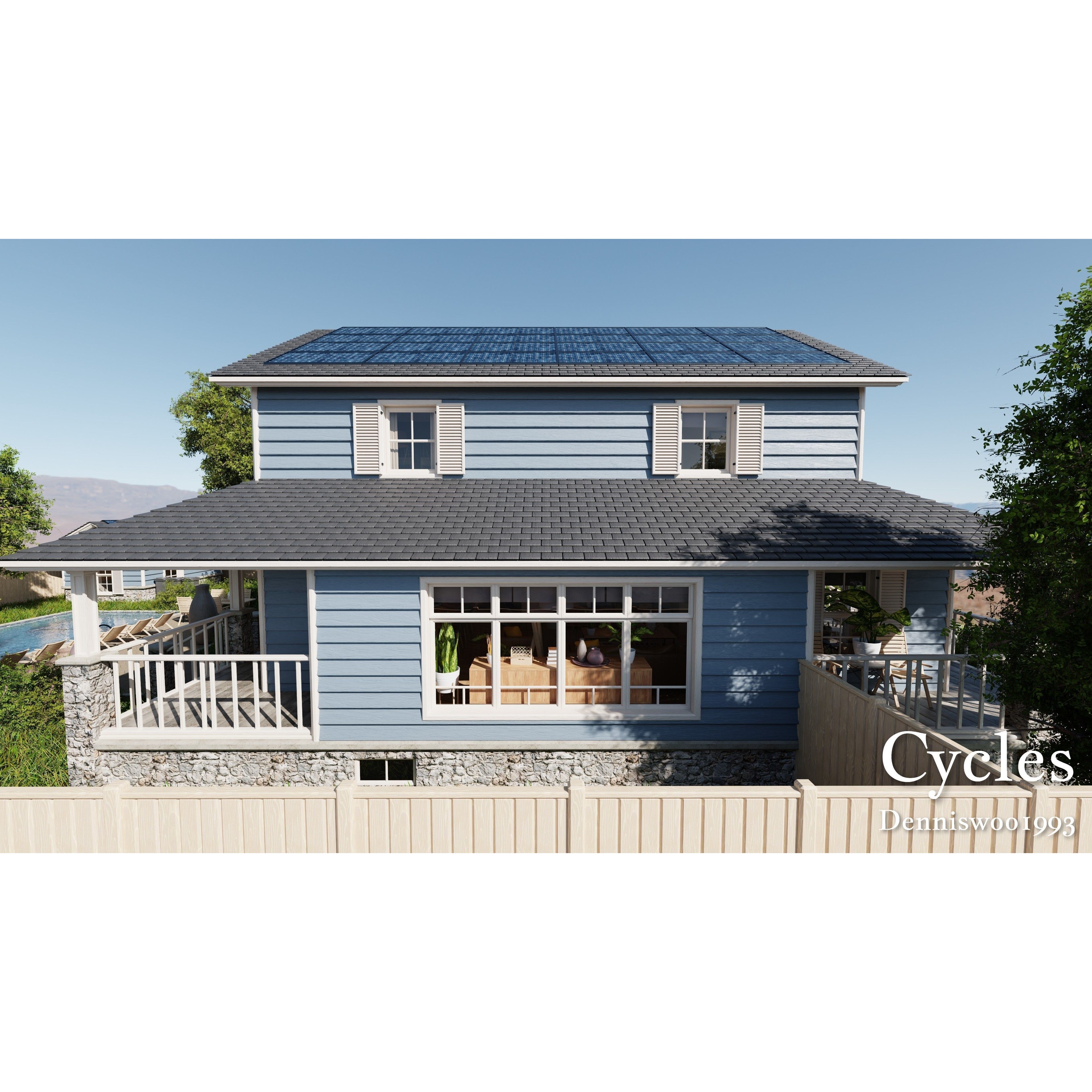 Modular Classic Style American House - Low-Poly Game-Ready 3D Model - View 21