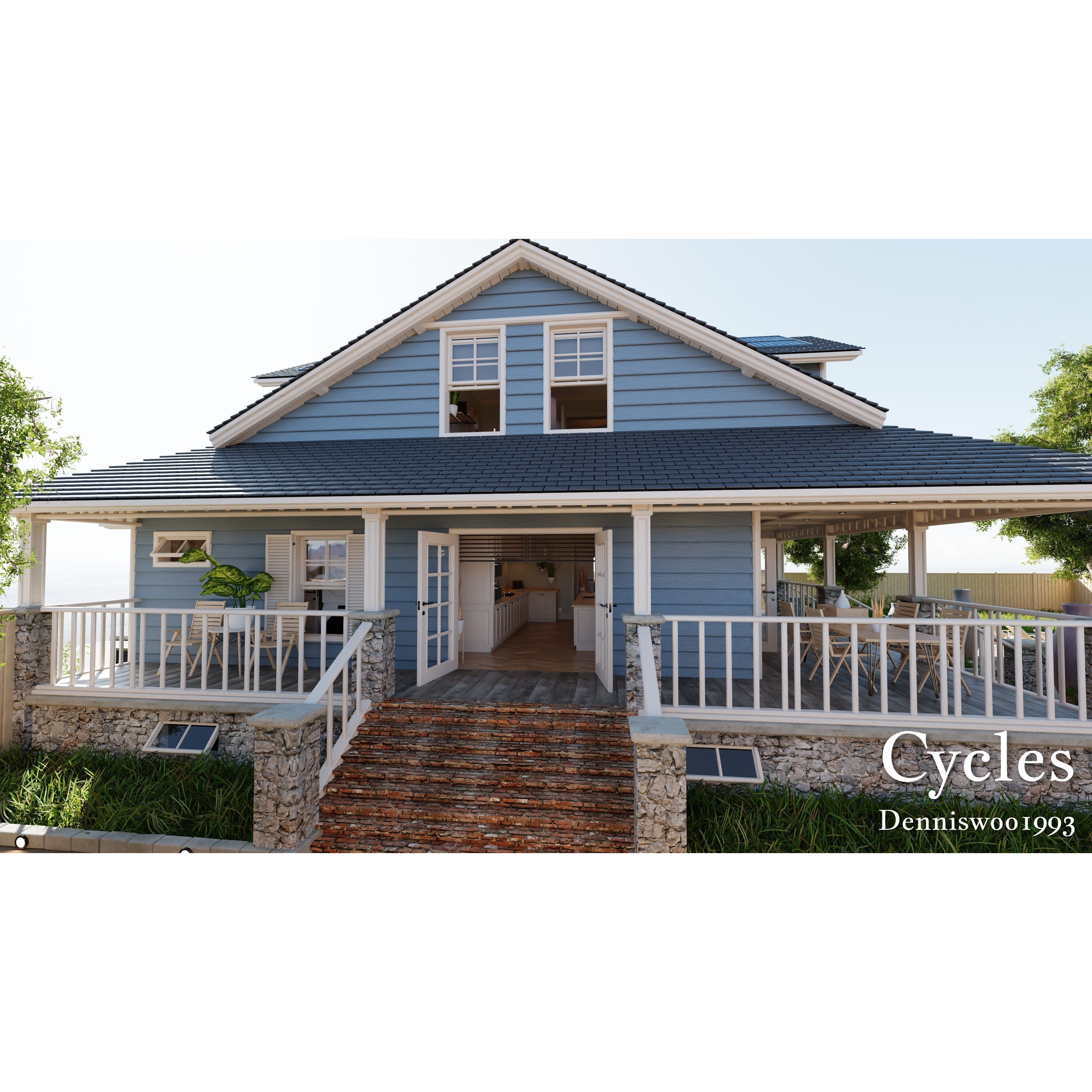 Modular Classic Style American House - Low-Poly Game-Ready 3D Model - View 23