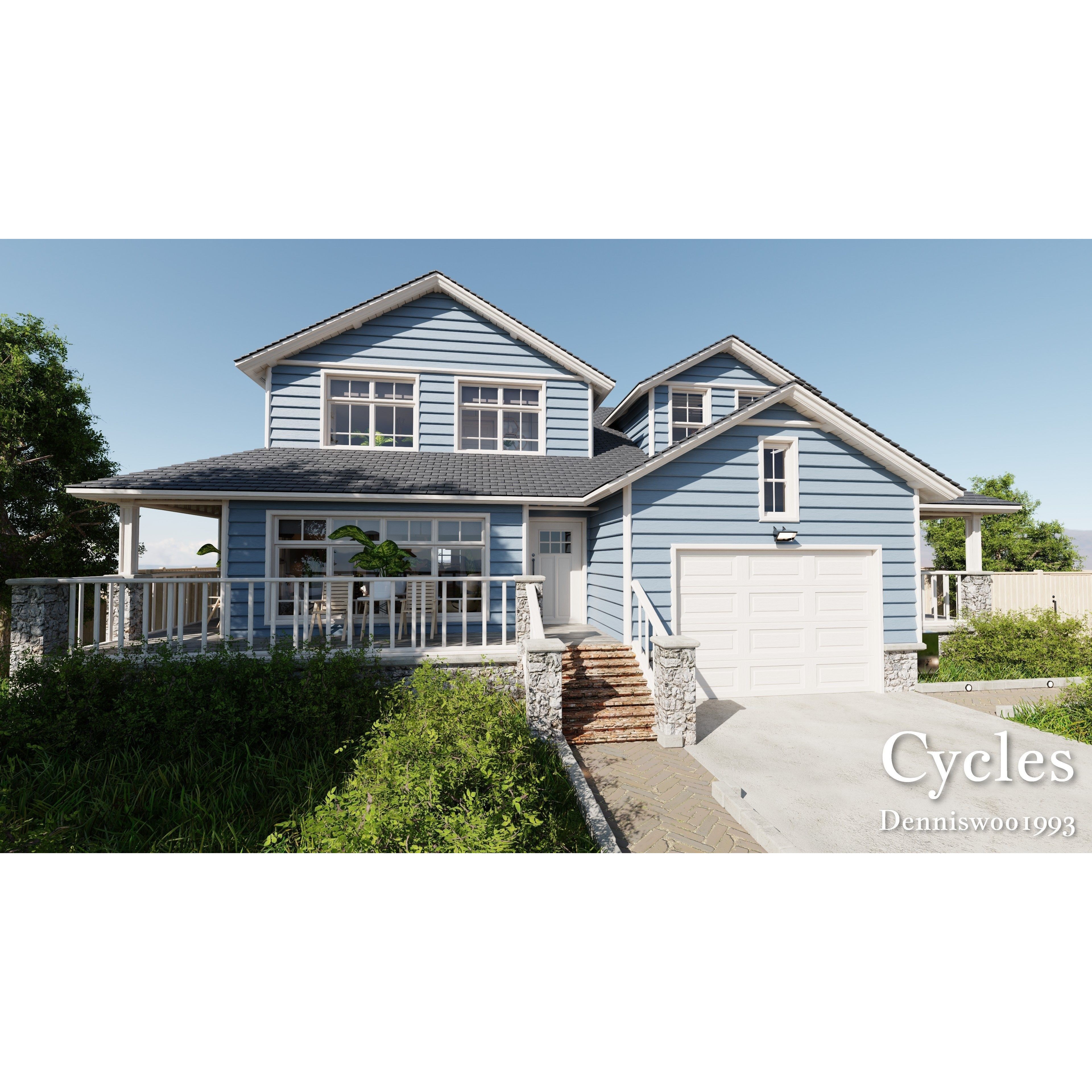 Modular Classic Style American House - Low-Poly Game-Ready 3D Model - View 3