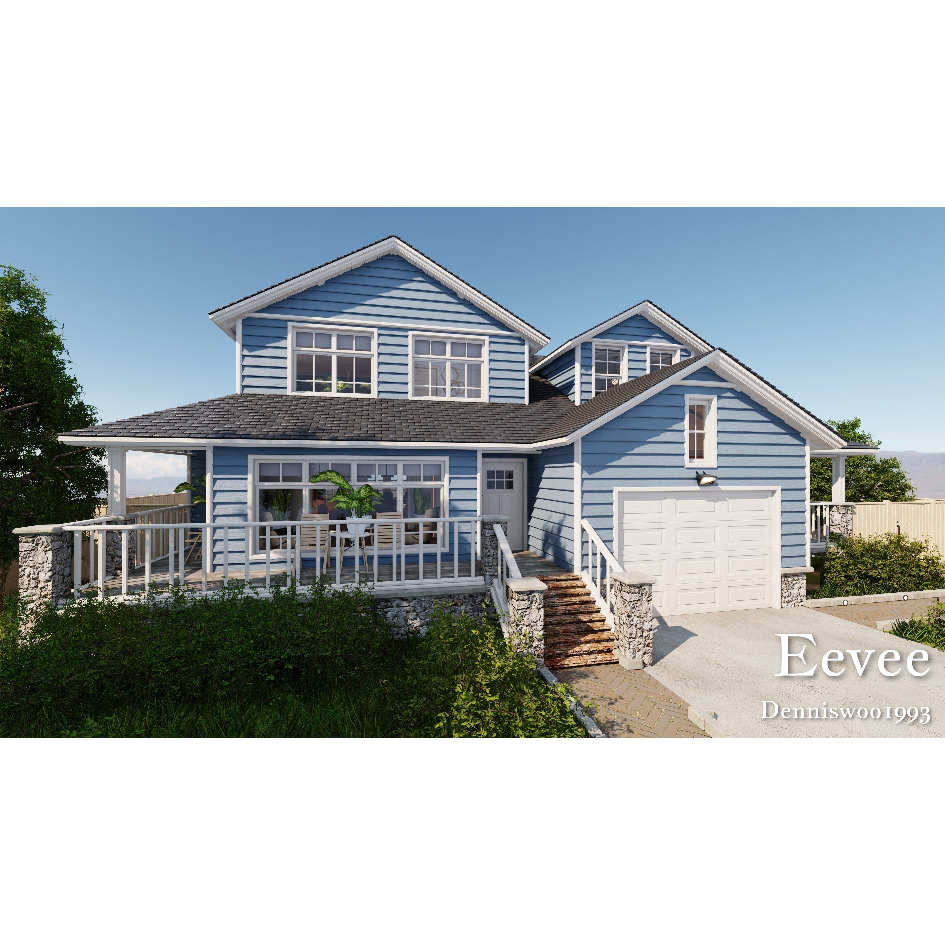 Modular Classic Style American House - Low-Poly Game-Ready 3D Model - View 34