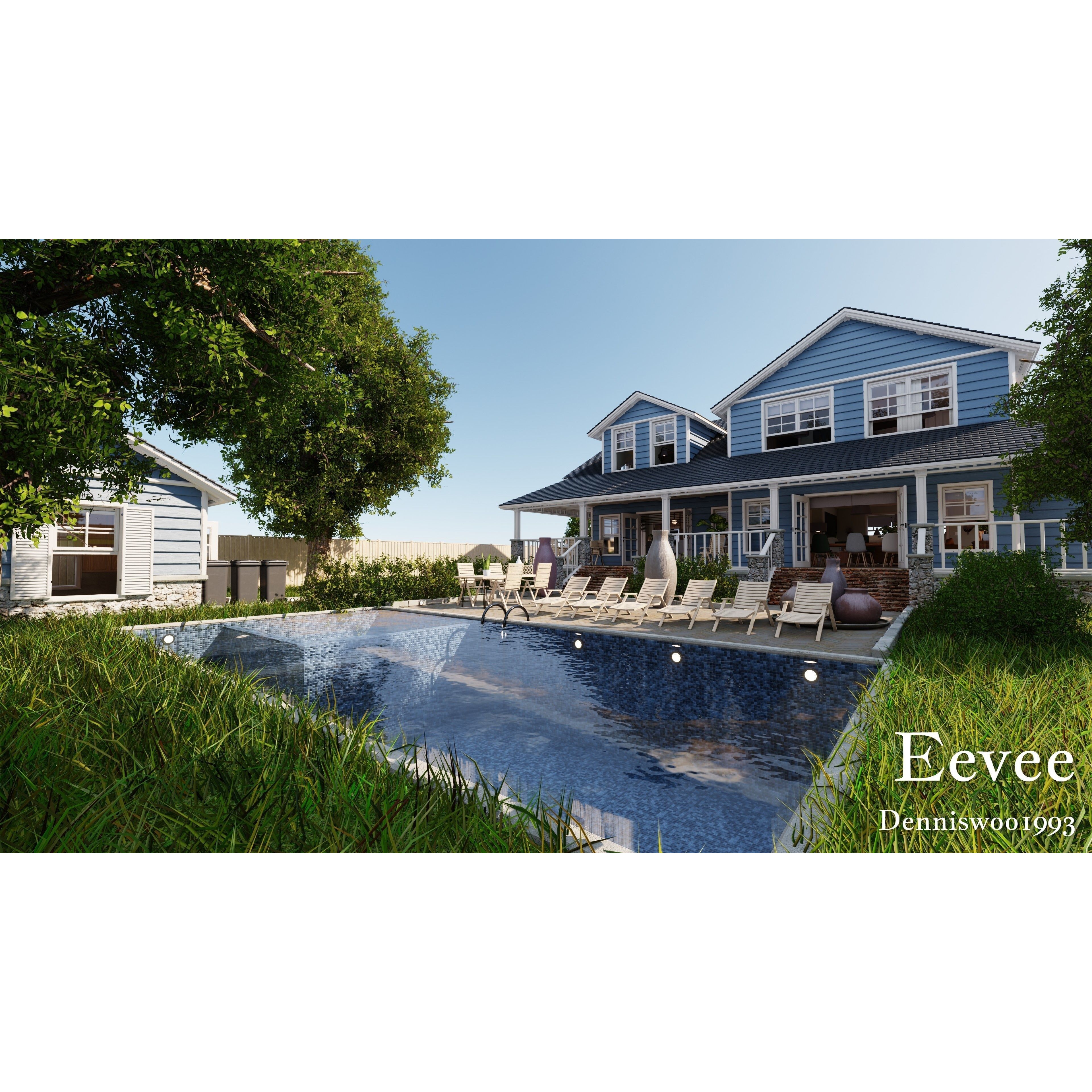 Modular Classic Style American House - Low-Poly Game-Ready 3D Model - View 36