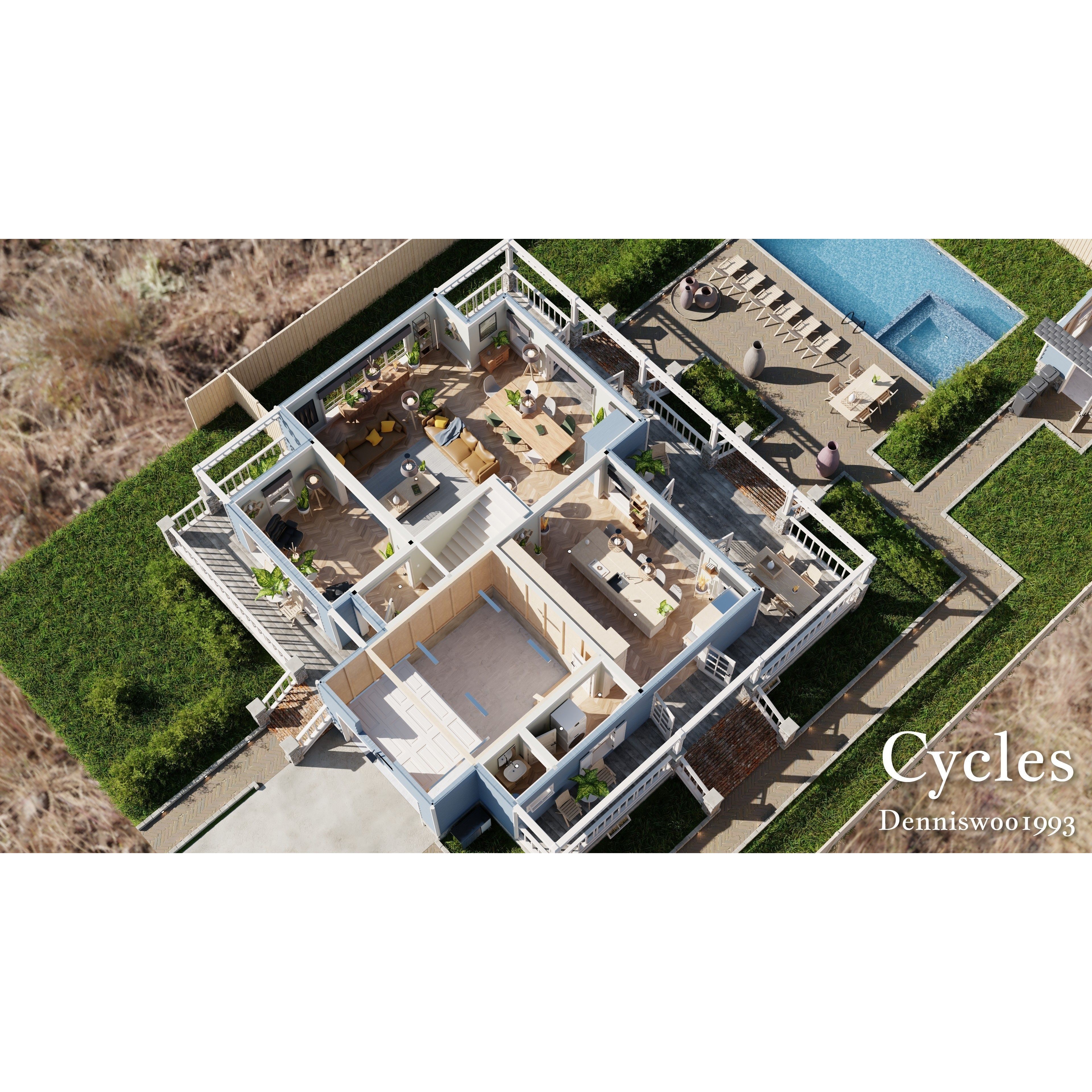 Modular Classic Style American House - Low-Poly Game-Ready 3D Model - View 6