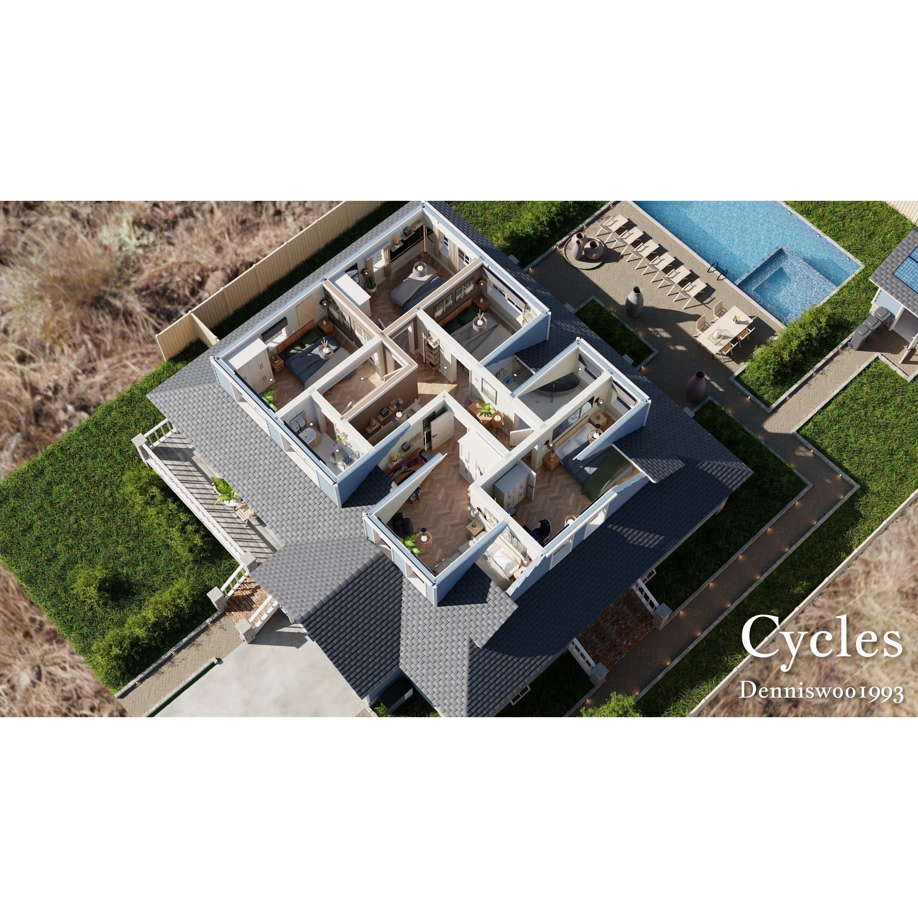 Modular Classic Style American House - Low-Poly Game-Ready 3D Model - View 7