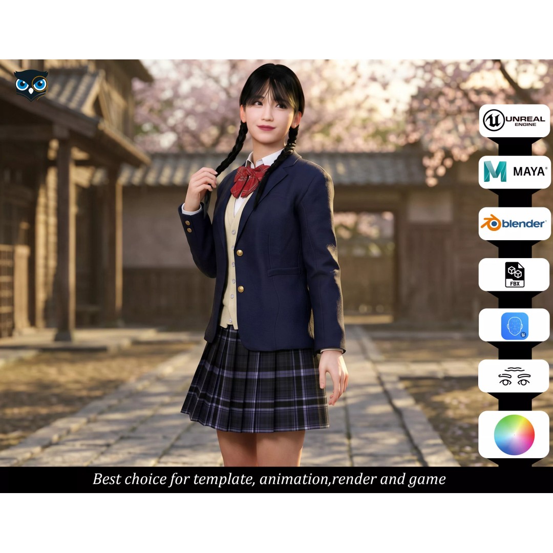 Sakura Kurohana 3D Model – Low Poly Rigged Character, FBX - View 2