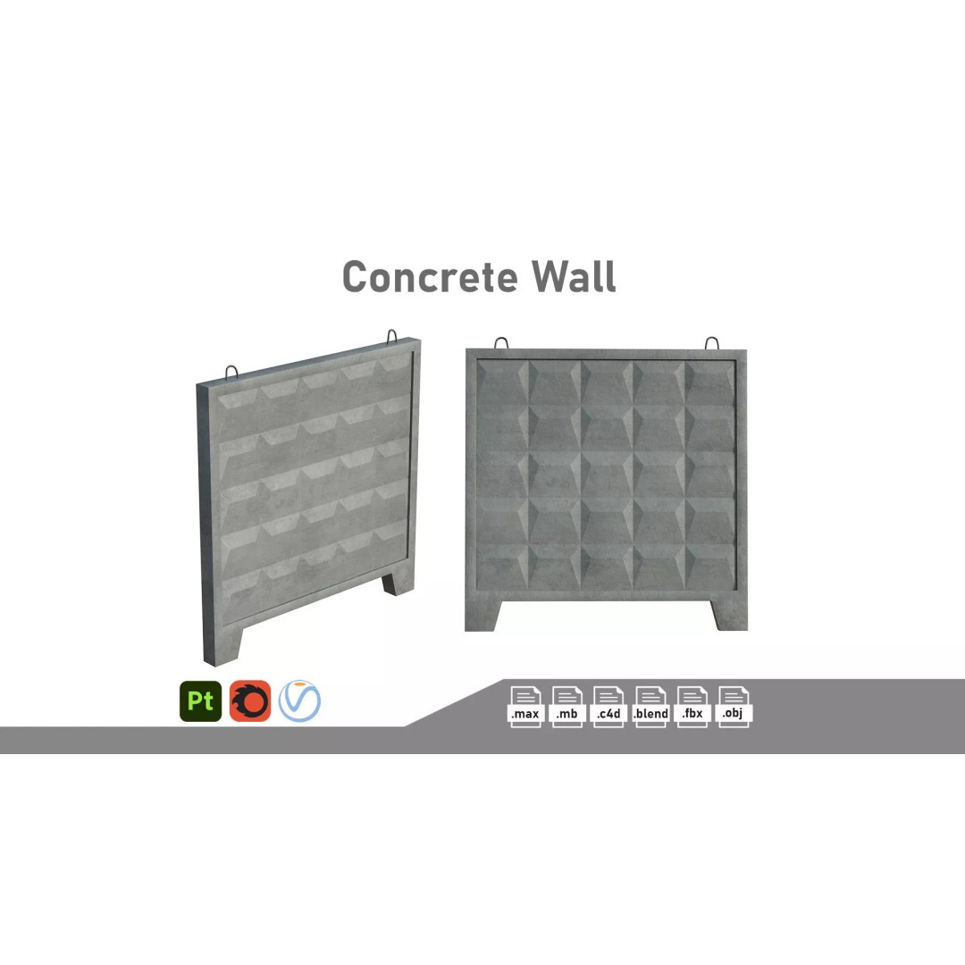 Concrete Wall 3D Model – PBR Textured Asset, FBX, Game Ready - View 2
