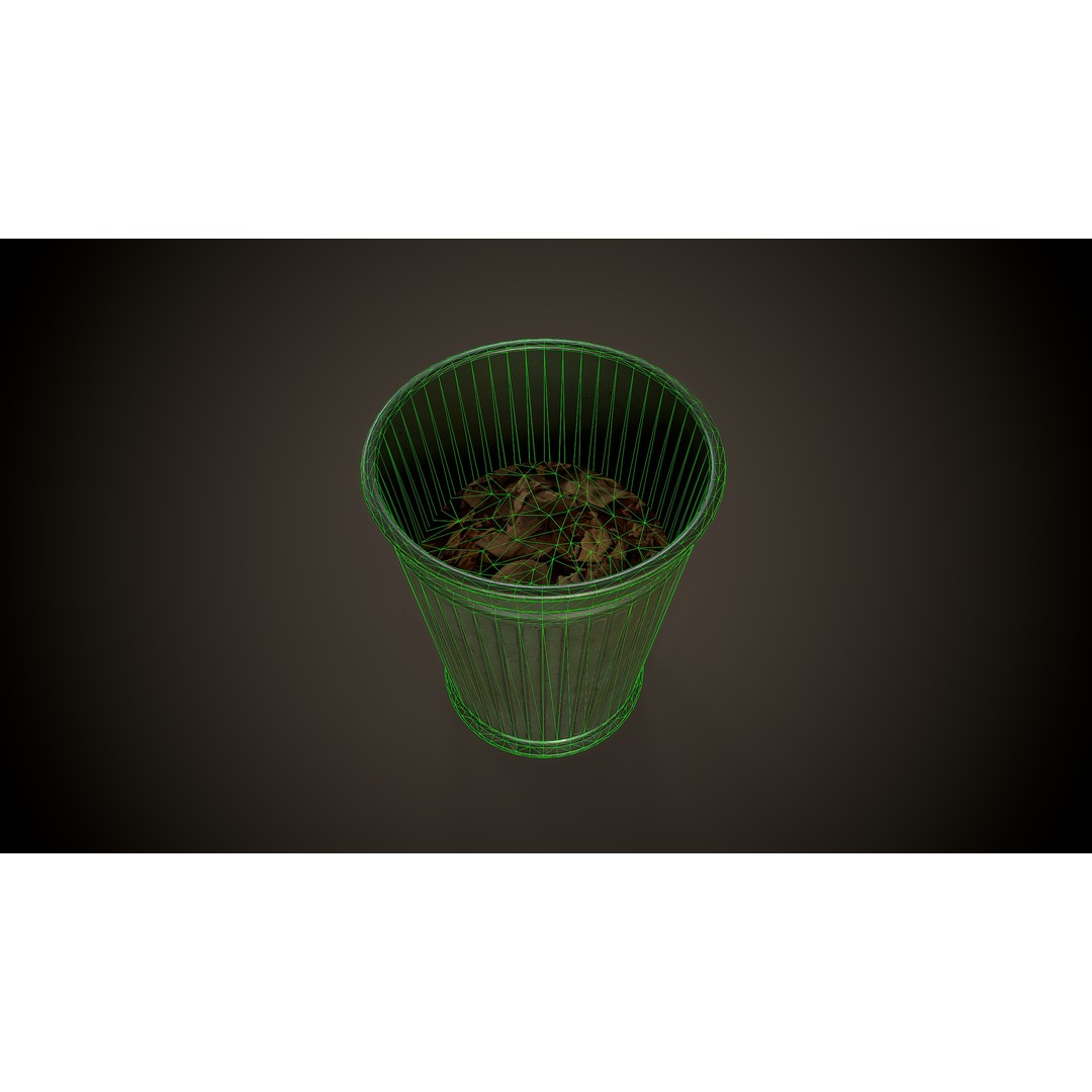 Vintage Trash Bin 3D Model – Low Poly Game Asset, PBR Textures