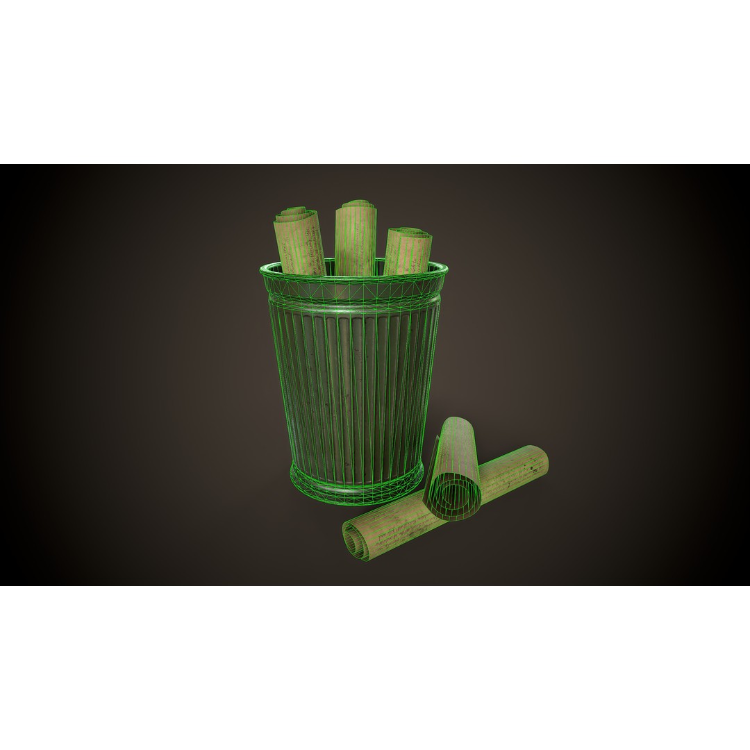 Vintage Trash Bin 3D Model – Low Poly Game Asset, PBR Textures - View 12
