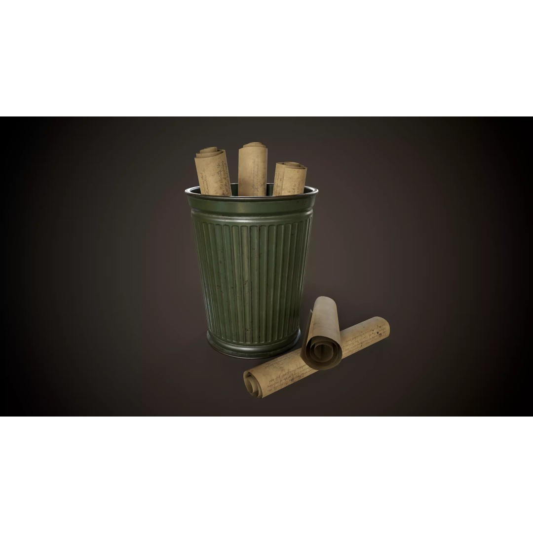Vintage Trash Bin 3D Model – Low Poly Game Asset, PBR Textures - View 2
