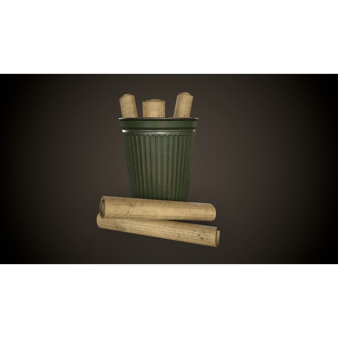 Vintage Trash Bin 3D Model – Low Poly Game Asset, PBR Textures - View 3
