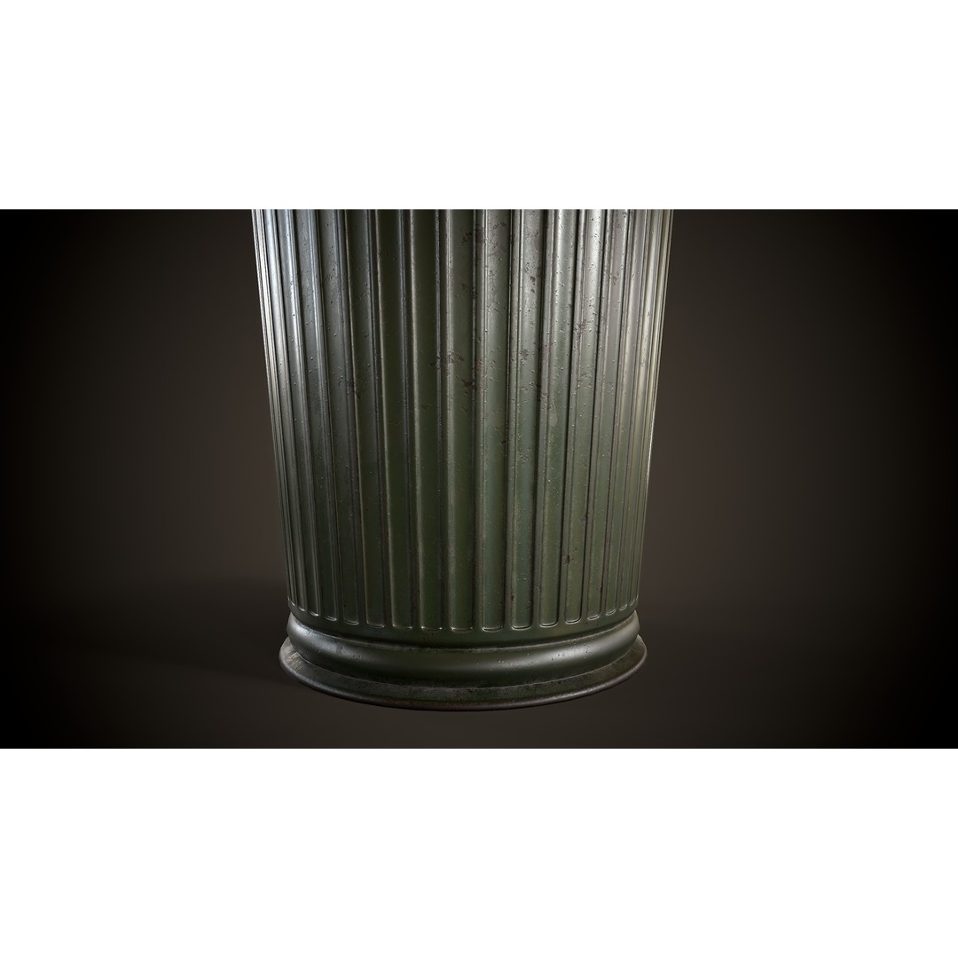 Vintage Trash Bin 3D Model – Low Poly Game Asset, PBR Textures - View 4
