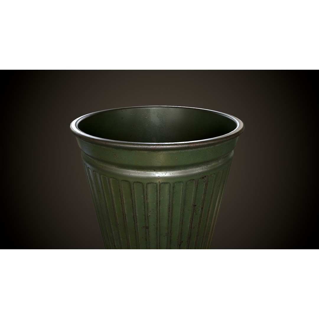 Vintage Trash Bin 3D Model – Low Poly Game Asset, PBR Textures - View 5