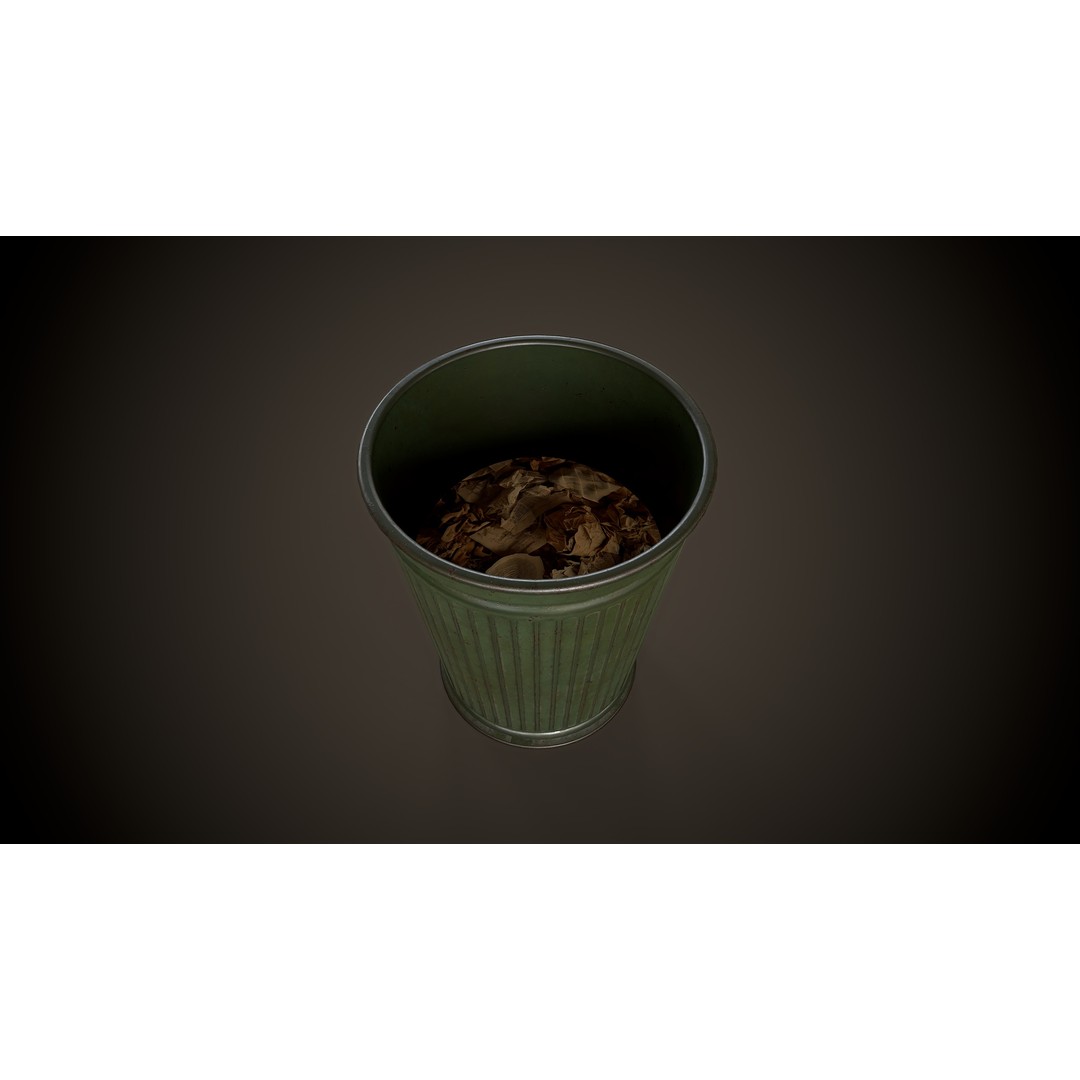 Vintage Trash Bin 3D Model – Low Poly Game Asset, PBR Textures - View 7