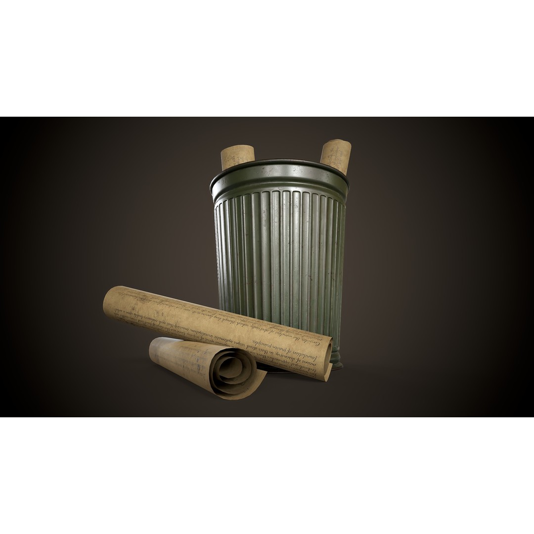 Vintage Trash Bin 3D Model – Low Poly Game Asset, PBR Textures - View 8
