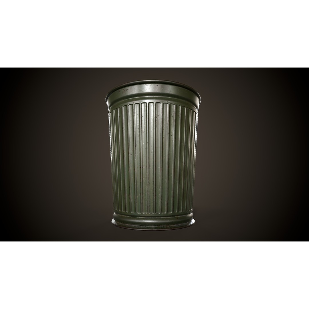 Vintage Trash Bin 3D Model – Low Poly Game Asset, PBR Textures - View 9