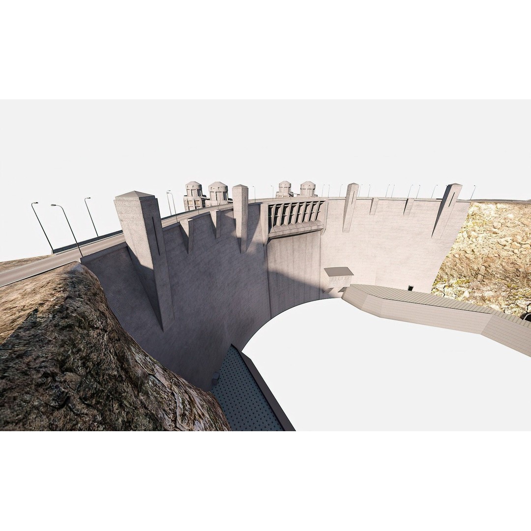 Water Dam 3D Model – Low Poly Industrial Asset, FBX, Blender - View 10