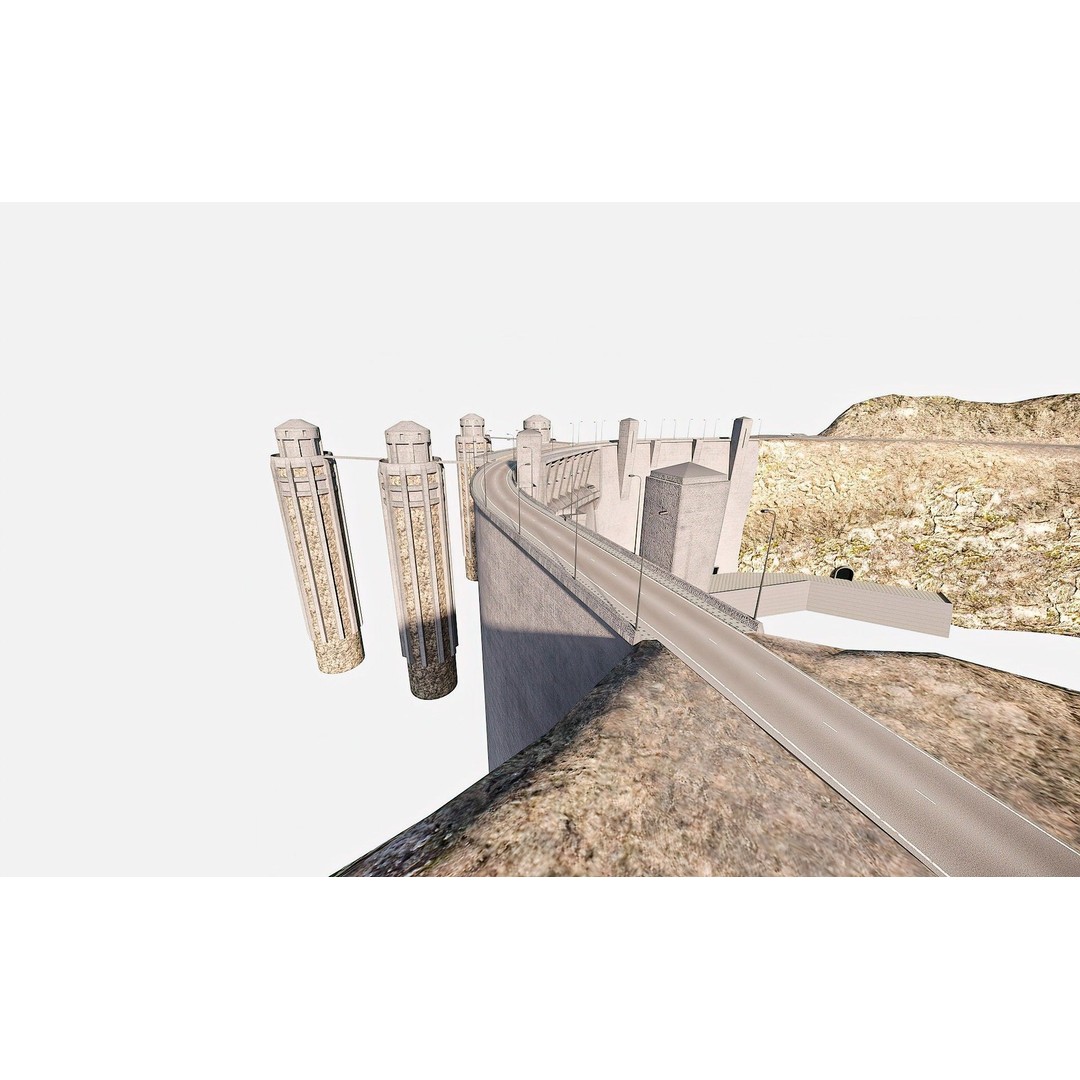 Water Dam 3D Model – Low Poly Industrial Asset, FBX, Blender - View 11