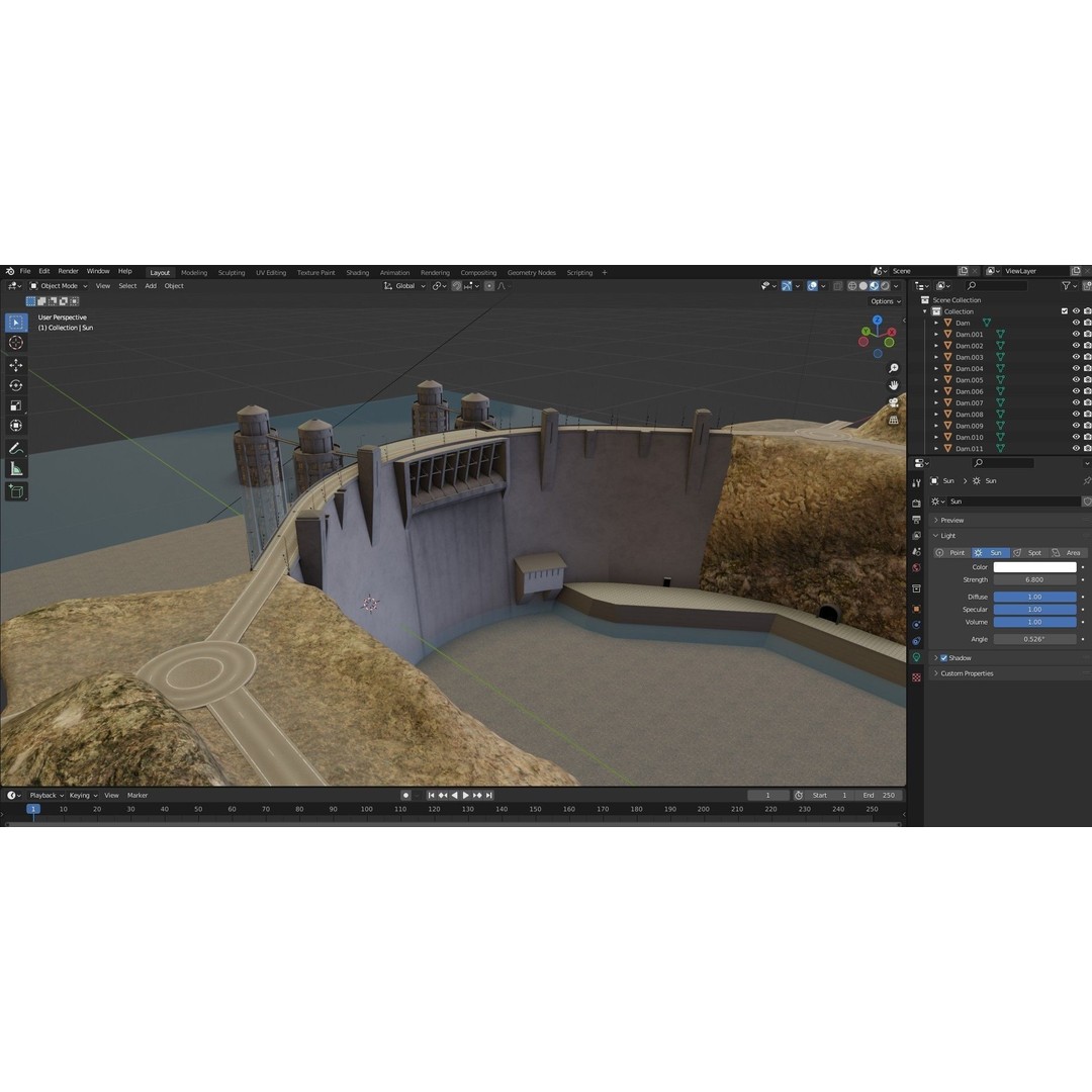 Water Dam 3D Model – Low Poly Industrial Asset, FBX, Blender - View 17