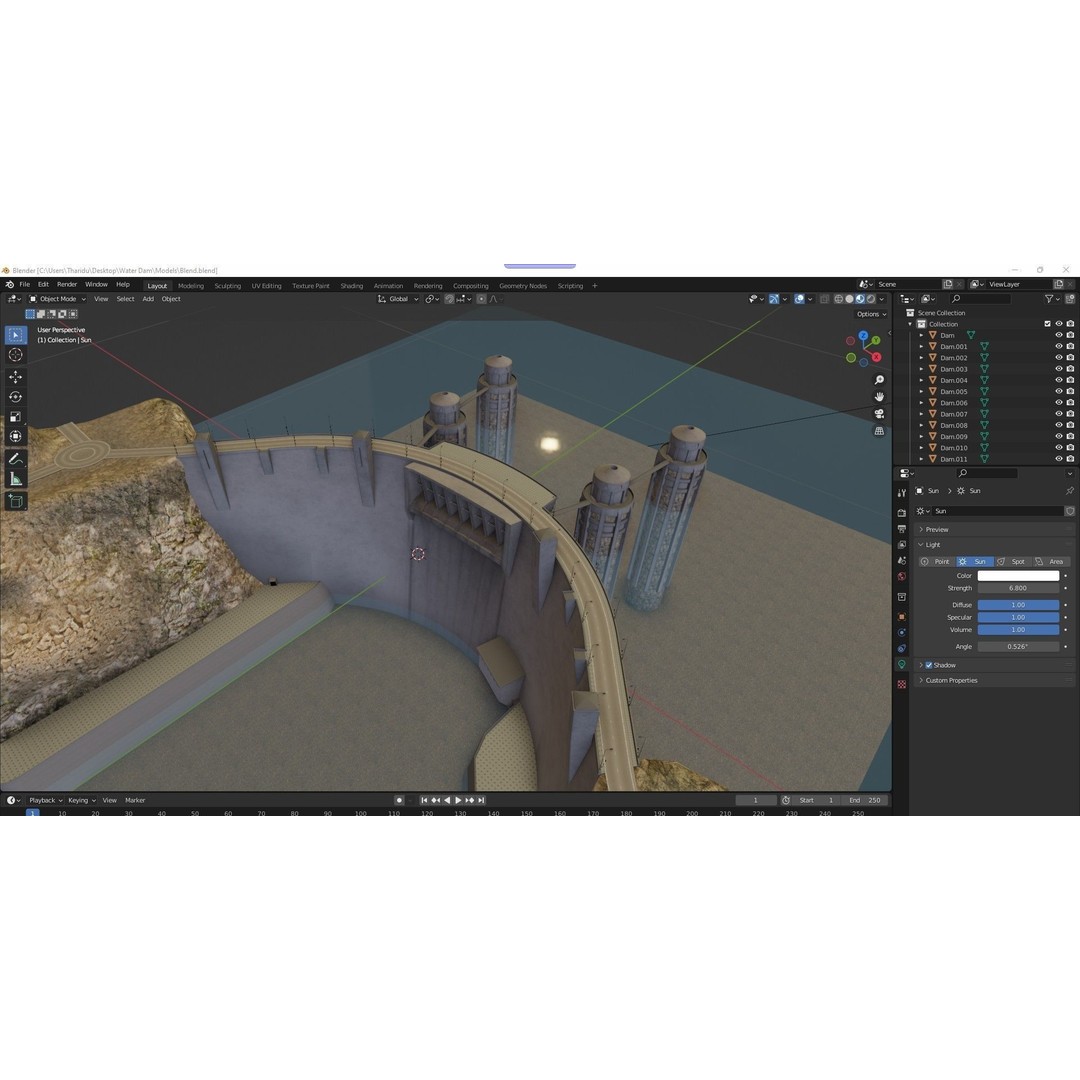 Water Dam 3D Model – Low Poly Industrial Asset, FBX, Blender - View 18