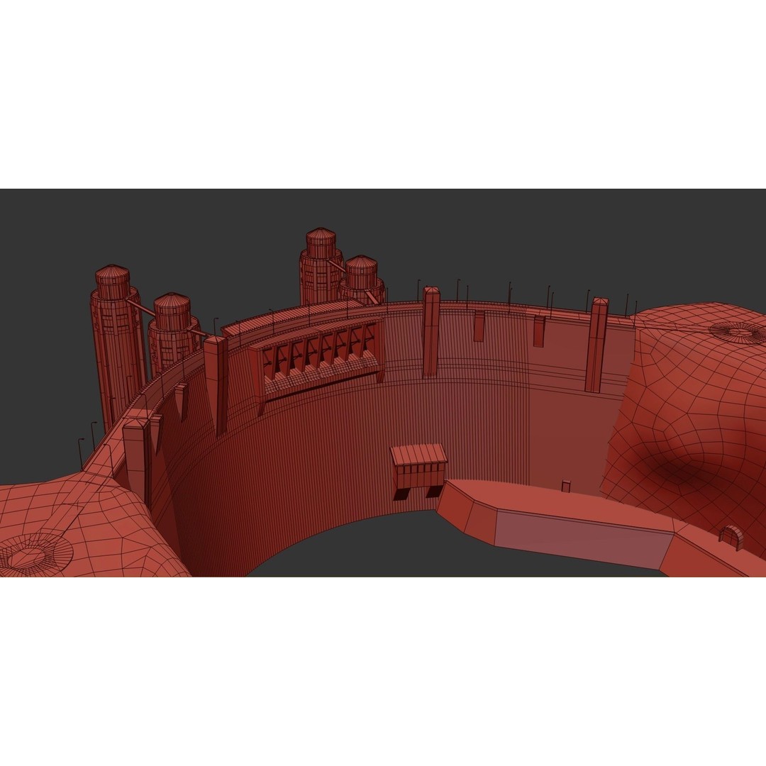 Water Dam 3D Model – Low Poly Industrial Asset, FBX, Blender - View 19