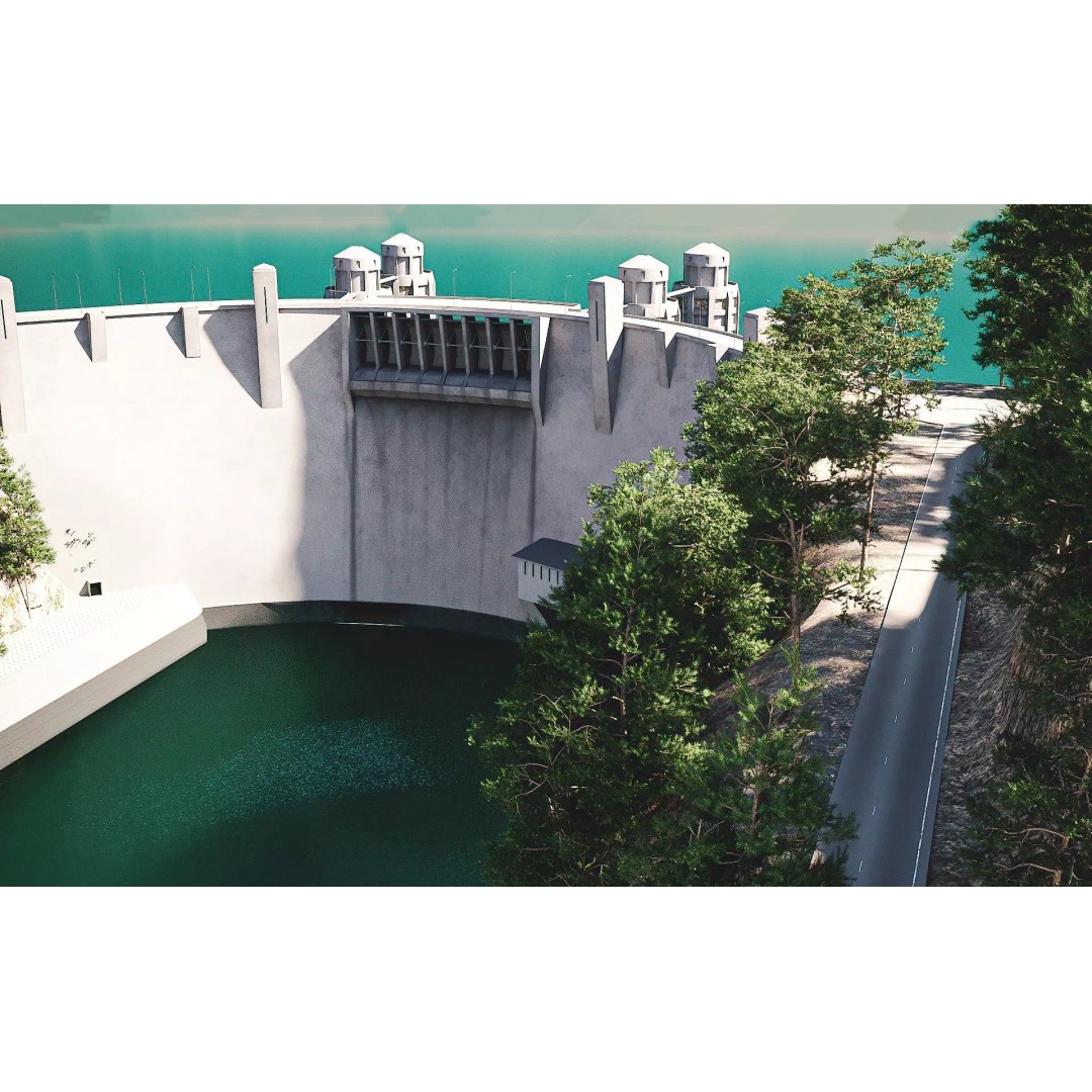 Water Dam 3D Model – Low Poly Industrial Asset, FBX, Blender - View 2